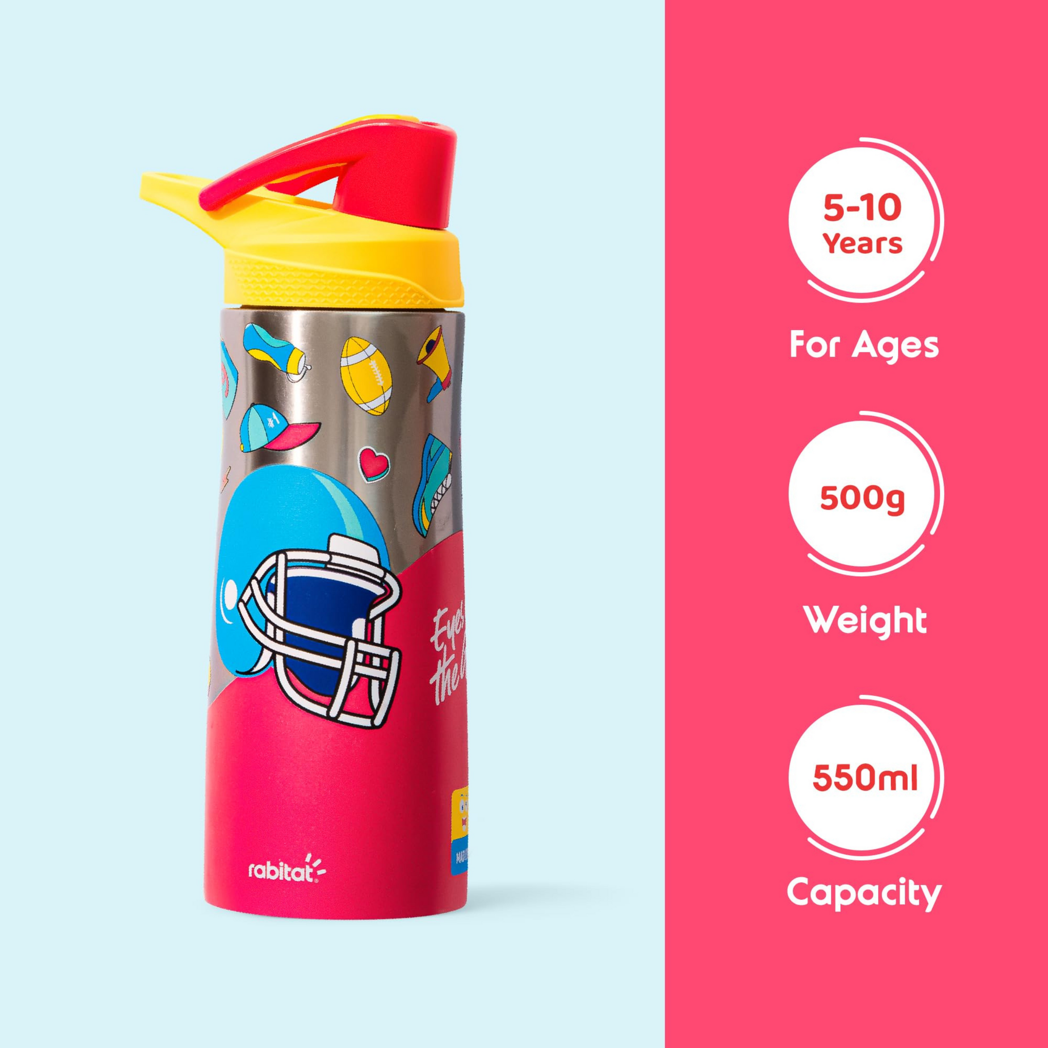 Rabitat NUTRI Lock Stainless Steel Water Bottle Mad Eye 550 ml - 2 Years Brand Warranty | Stainless Steel Water Bottle | 5925