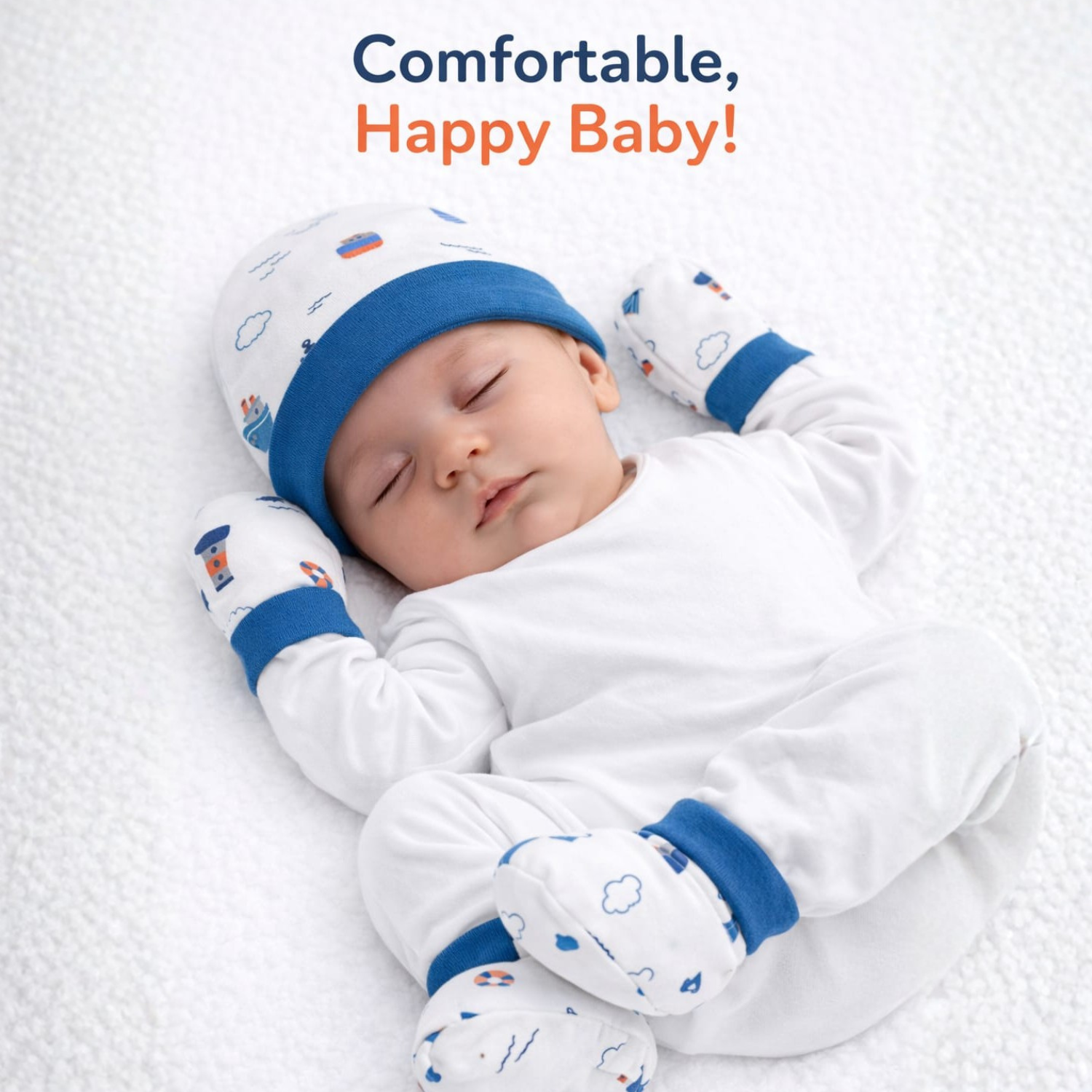 Smile Baby Newborn Cap, Mittens & Booties Set – Soft Cotton Head-to-Toe Comfort (0–12 Months)