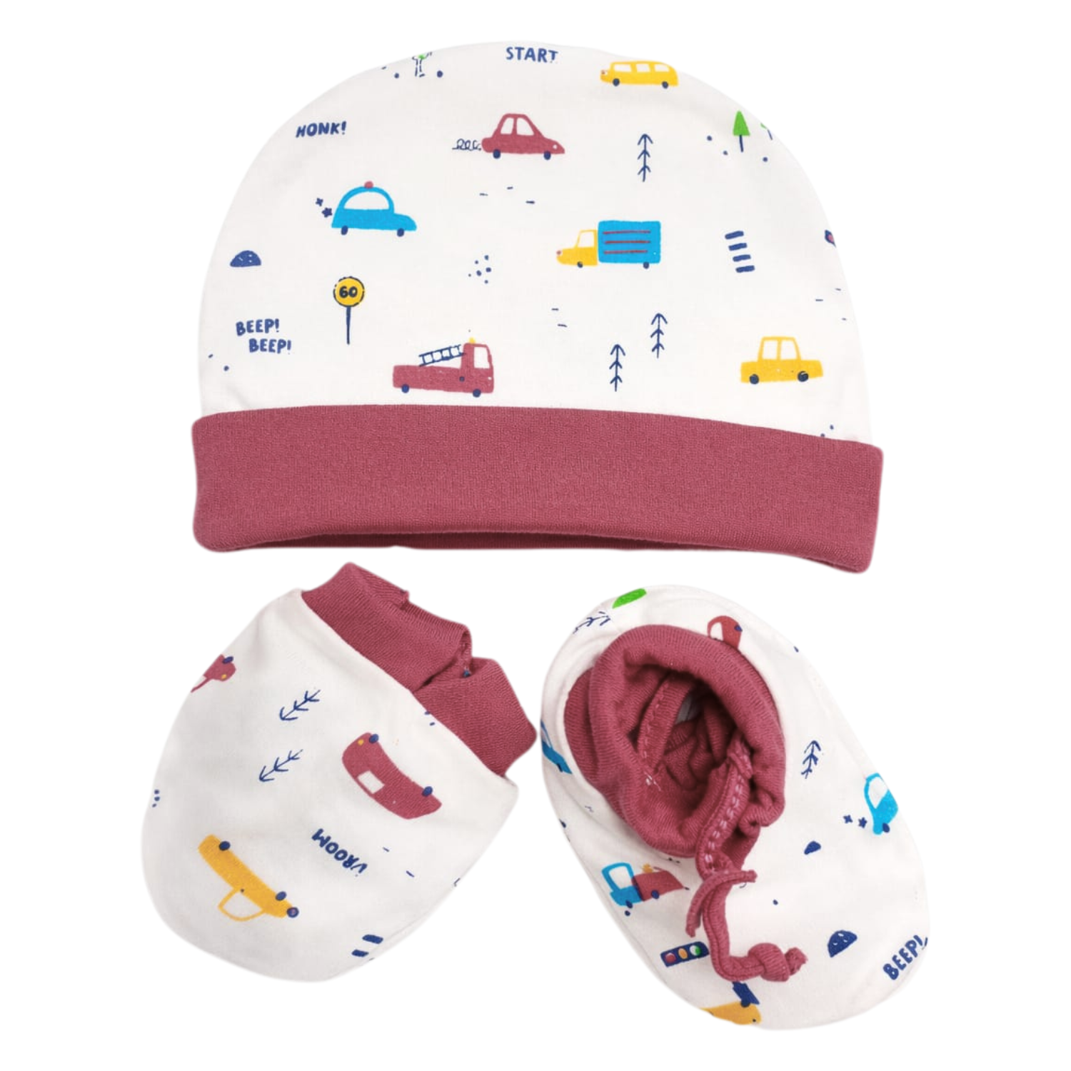 Smile Baby Newborn Cap, Mittens & Booties Set – Soft Cotton Head-to-Toe Comfort (0–12 Months)