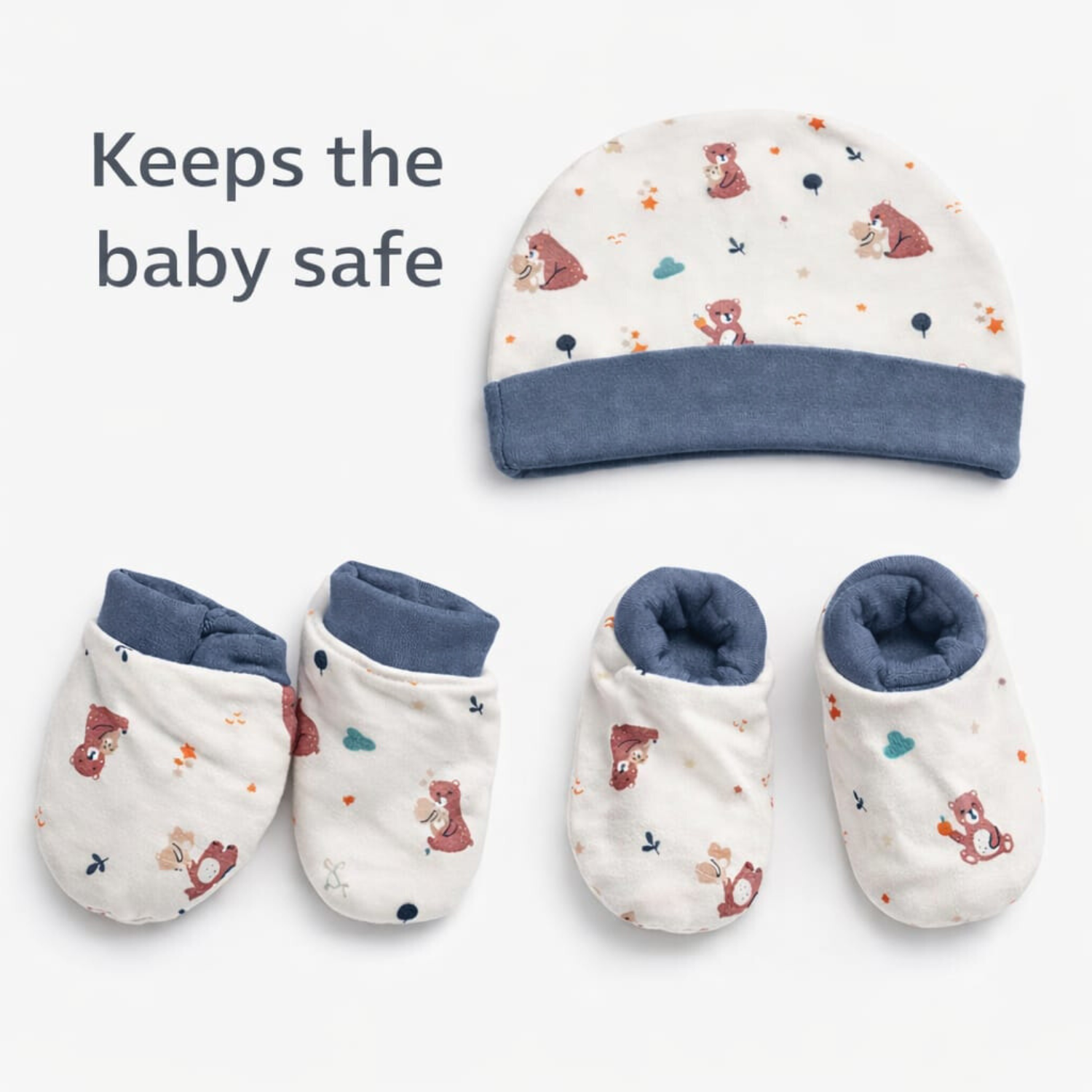 Smile Baby Newborn Cap, Mittens & Booties Set – Soft Cotton Head-to-Toe Comfort (0–12 Months)
