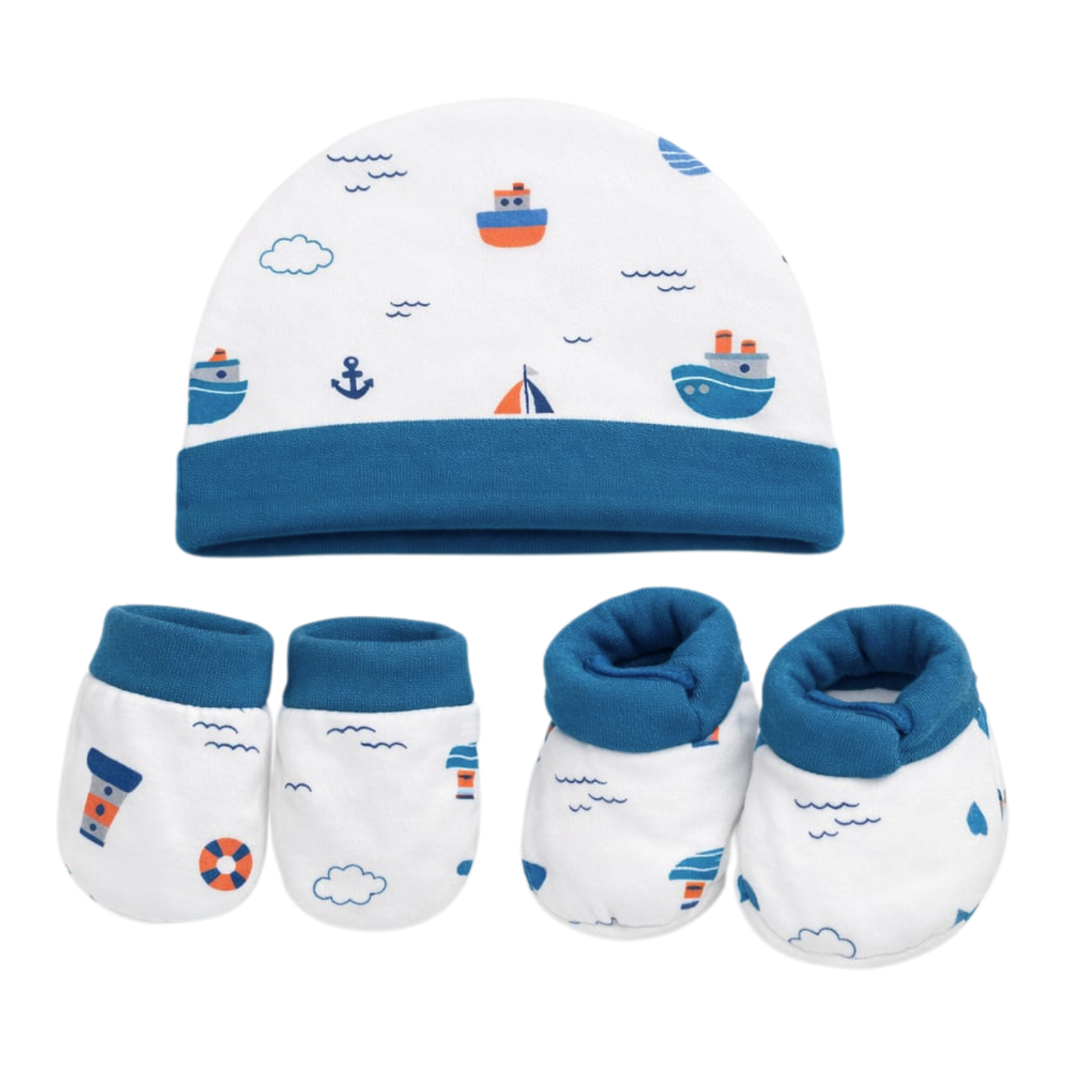 Smile Baby Newborn Cap, Mittens & Booties Set – Soft Cotton Head-to-Toe Comfort (0–12 Months)
