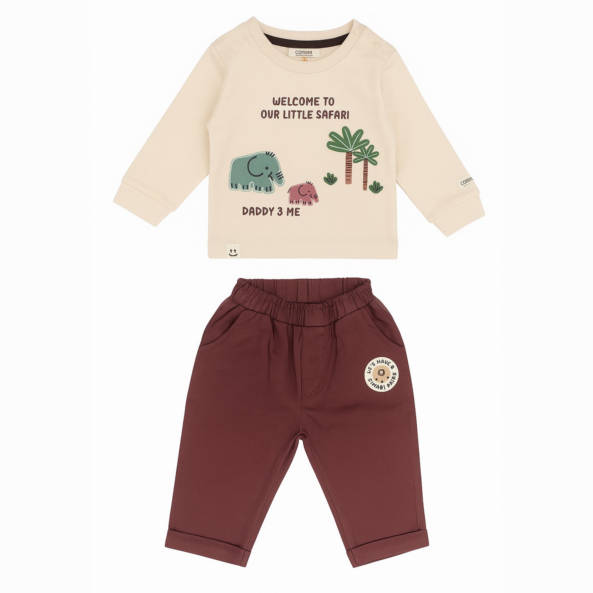 OLLYPOP Baby Boys “Daddy & Me Safari” Cotton T-Shirt and Pant Set | Elephant Print Outfit (3M–24M)