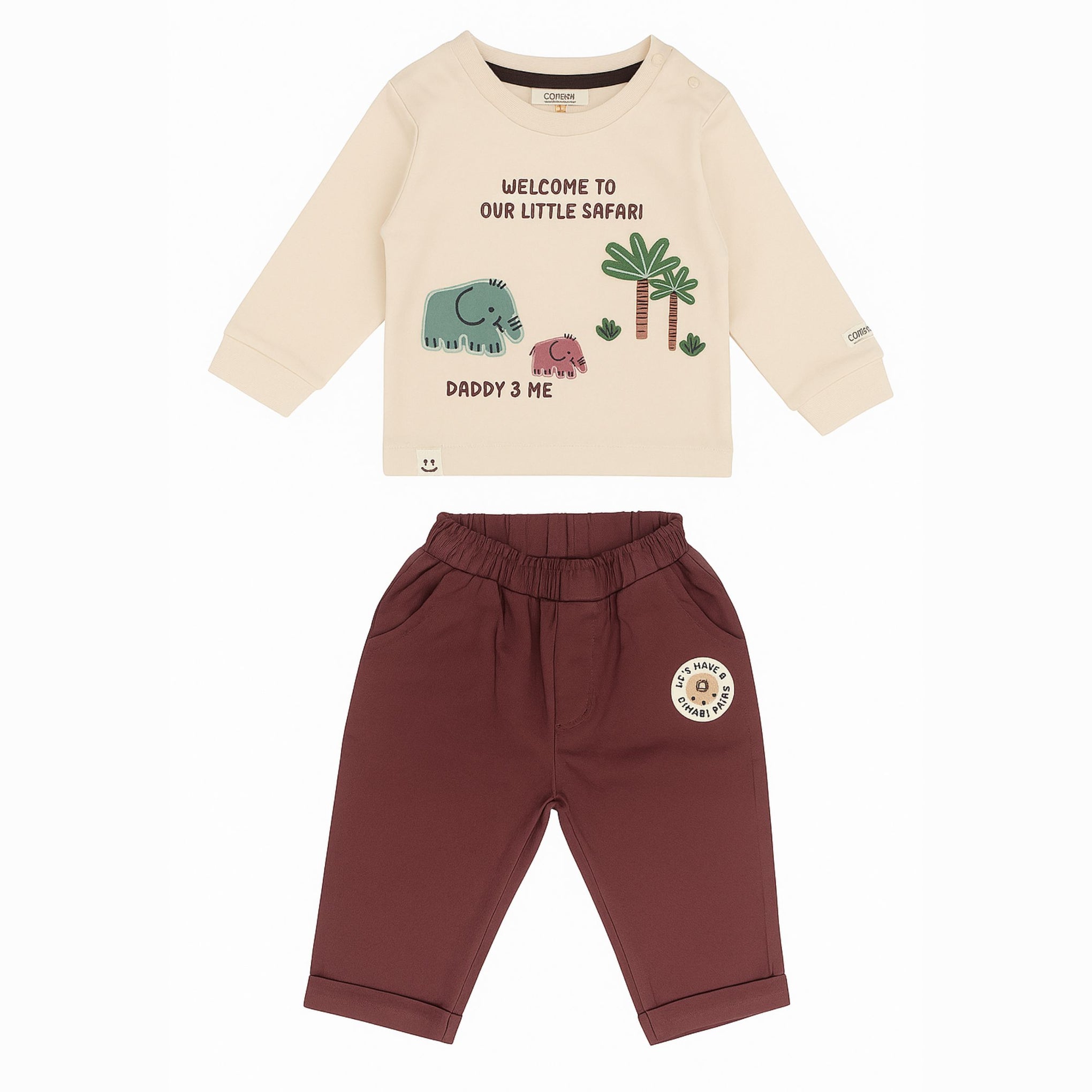OLLYPOP Baby Boys “Daddy & Me Safari” Cotton T-Shirt and Pant Set | Elephant Print Outfit (3M–24M)