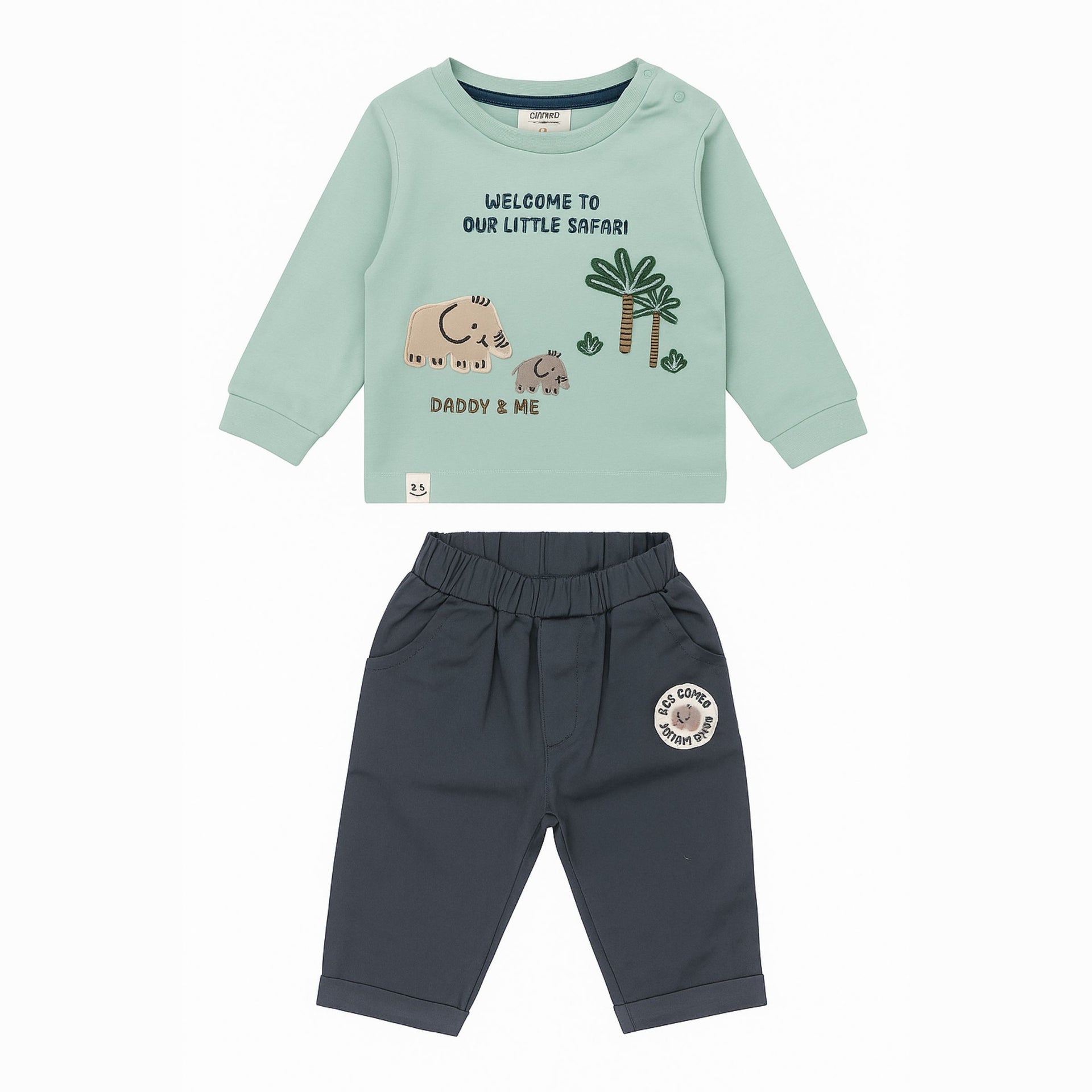 OLLYPOP Baby Boys “Daddy & Me Safari” Cotton T-Shirt and Pant Set | Elephant Print Outfit (3M–24M)