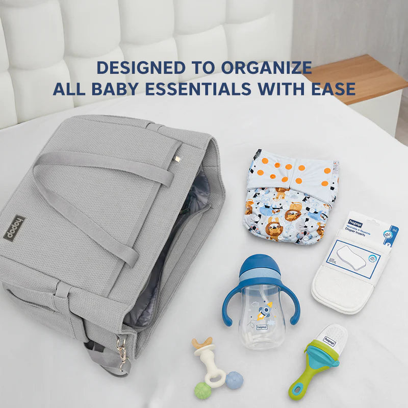 HOPOP Diaper Bag Tote with Changing Mat | Large Baby Bag with Insulated Bottle Pocket | Travel Maternity Bag | Beige & Grey