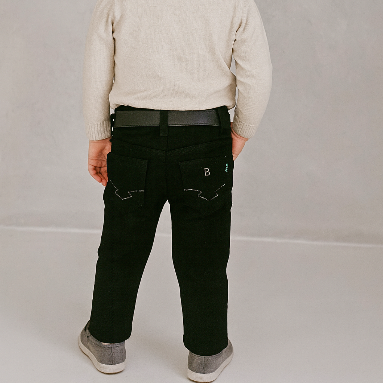 BAD BOYS Boys Black Stretch Pants with Belt – Stylish Slim Fit Trouser