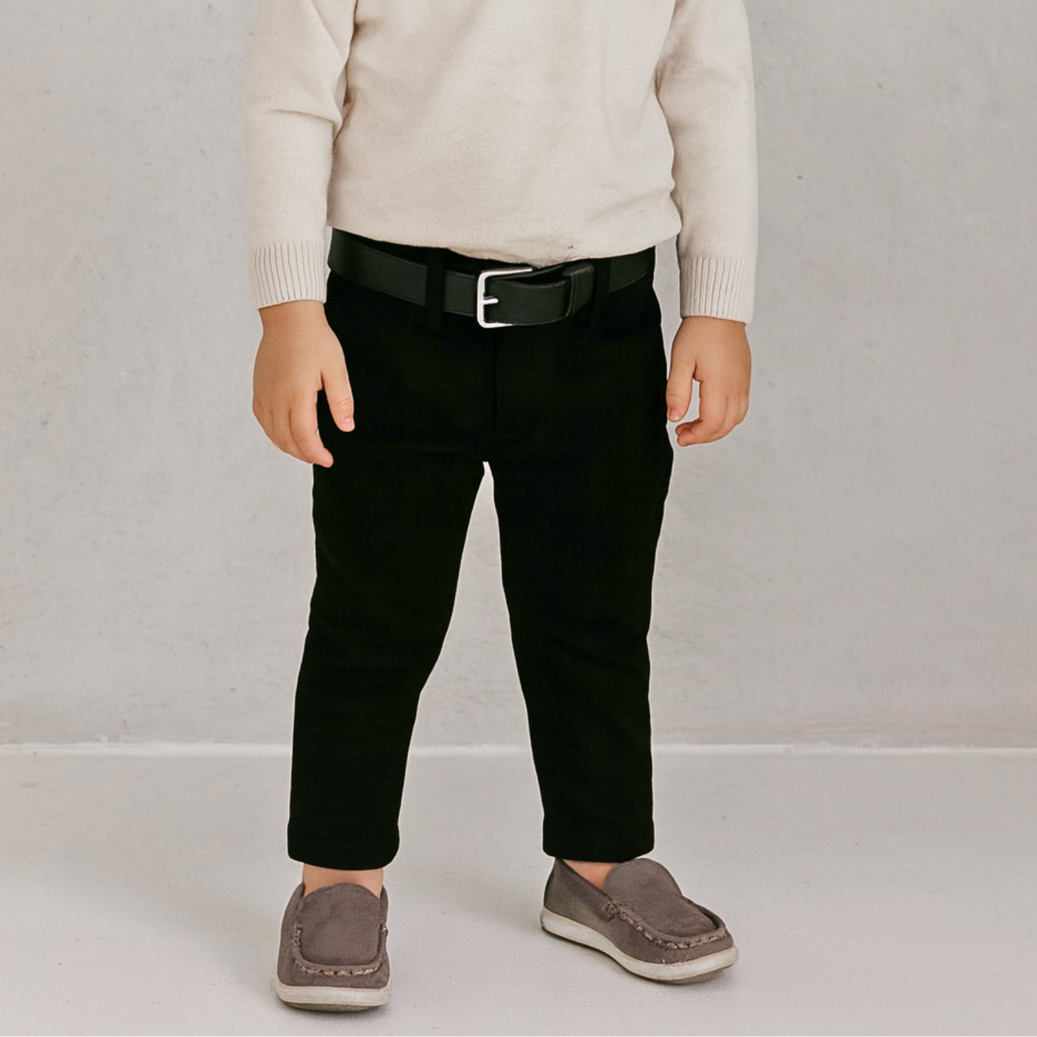 BAD BOYS Boys Black Stretch Pants with Belt – Stylish Slim Fit Trouser
