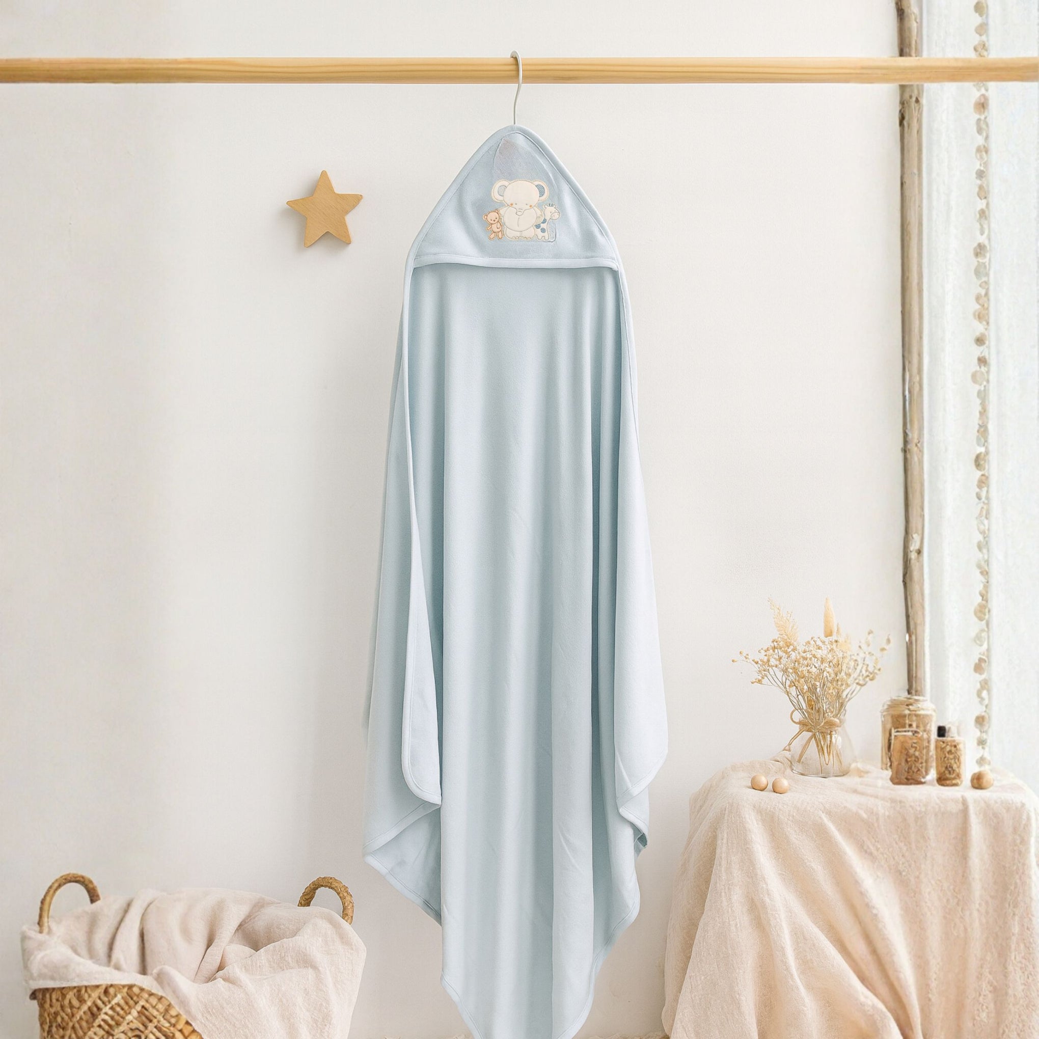 Smile Baby Newborn Hooded Towel – Ultra Soft 85×85 cm (Cream, L.Blue, L.Pink, Peach, Pista, Silver)