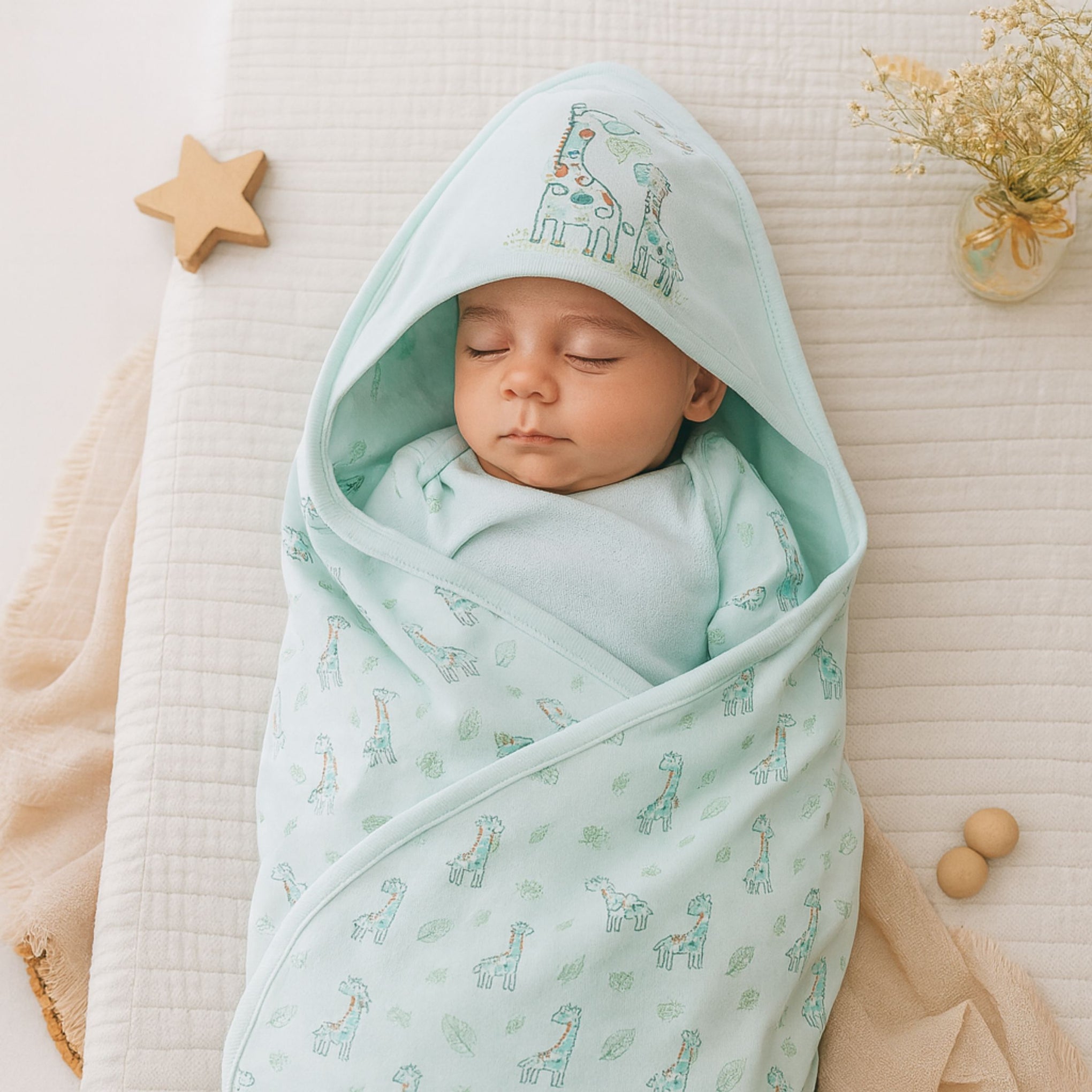 Smile Baby Newborn Wrapper With Hood – Ultra Soft 80×80 cm (Aqua, Beige, L.Pink, Pink, Sky, Blue)