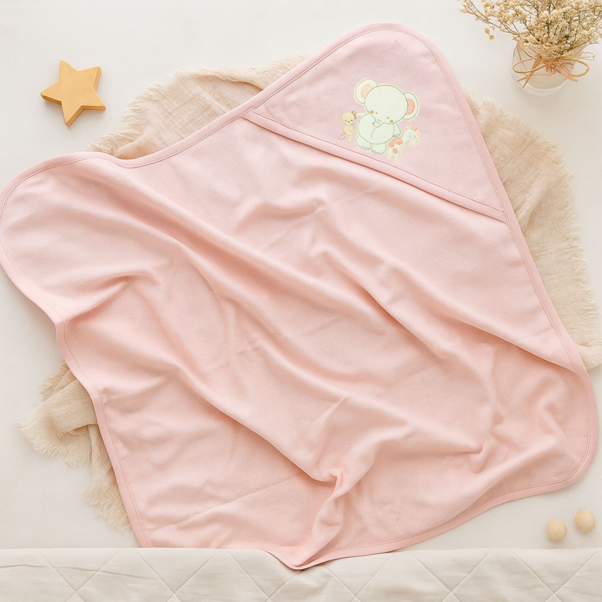 Smile Baby Newborn Hooded Towel – Ultra Soft 85×85 cm (Cream, L.Blue, L.Pink, Peach, Pista, Silver)