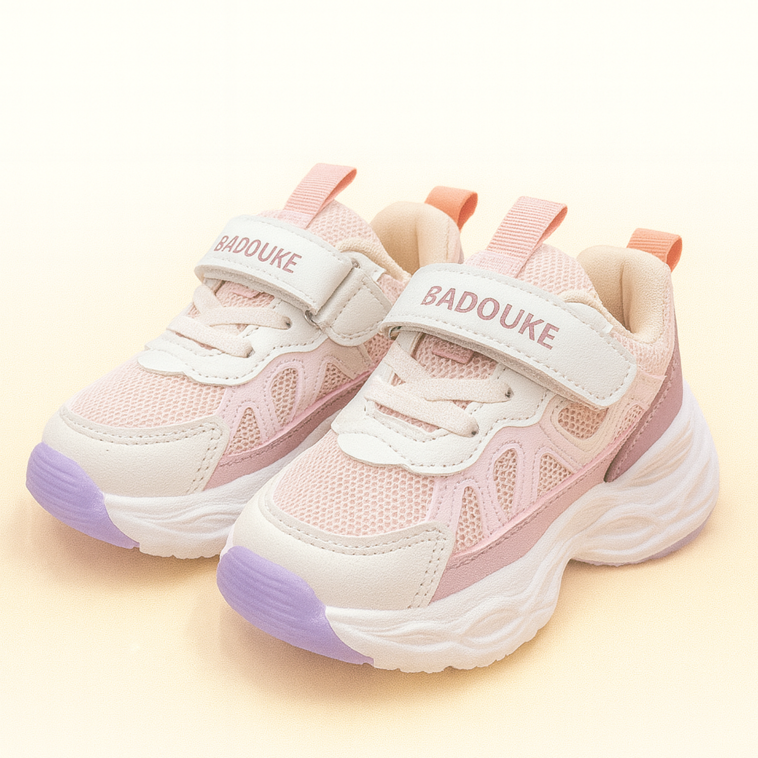 Smile Baby Girls Pink LED Light-Up Sneakers – Mesh & PU Sports Shoes with Hook & Loop Strap (18 Months – 4.5 Years)
