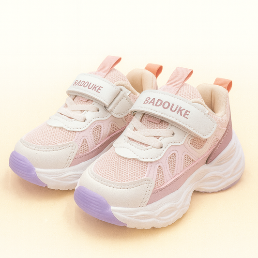 Smile Baby Girls Pink LED Light-Up Sneakers – Mesh & PU Sports Shoes with Hook & Loop Strap (18 Months – 4.5 Years)