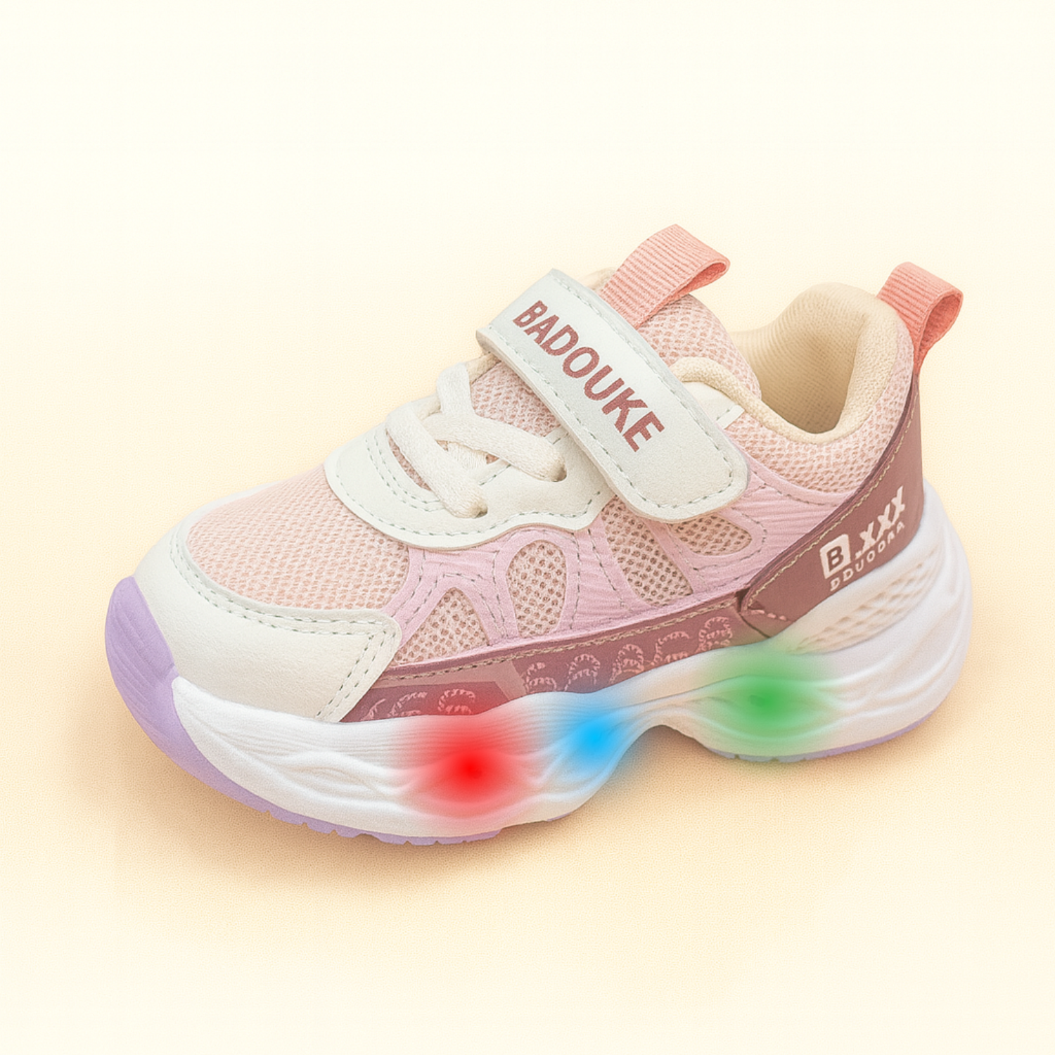 Smile Baby Girls Pink LED Light-Up Sneakers – Mesh & PU Sports Shoes with Hook & Loop Strap (18 Months – 4.5 Years)