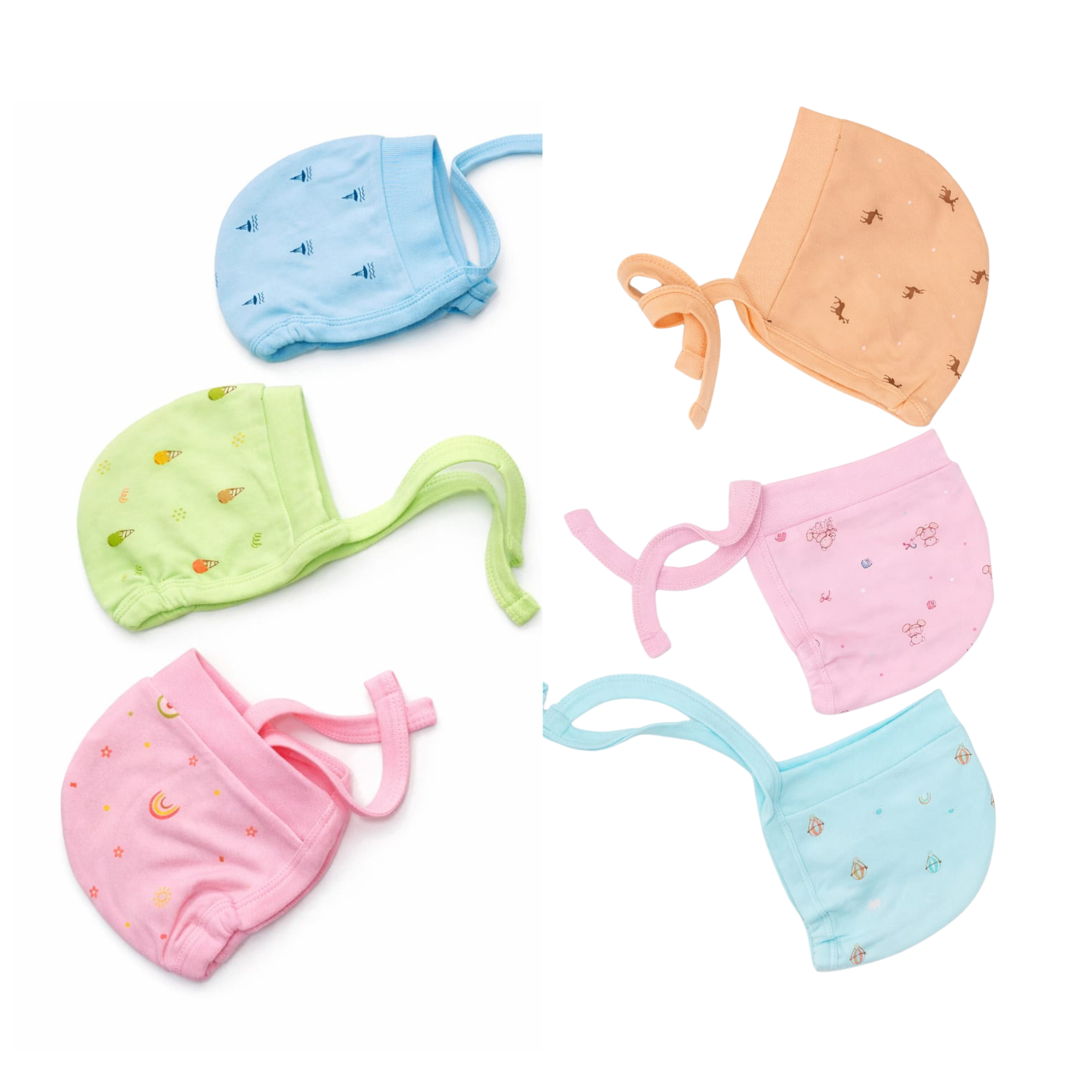ZERO Newborn Baby Cotton Caps with Chin Tie – Soft & Breathable Baby Hats (Pack of 3, 0–12 Months)