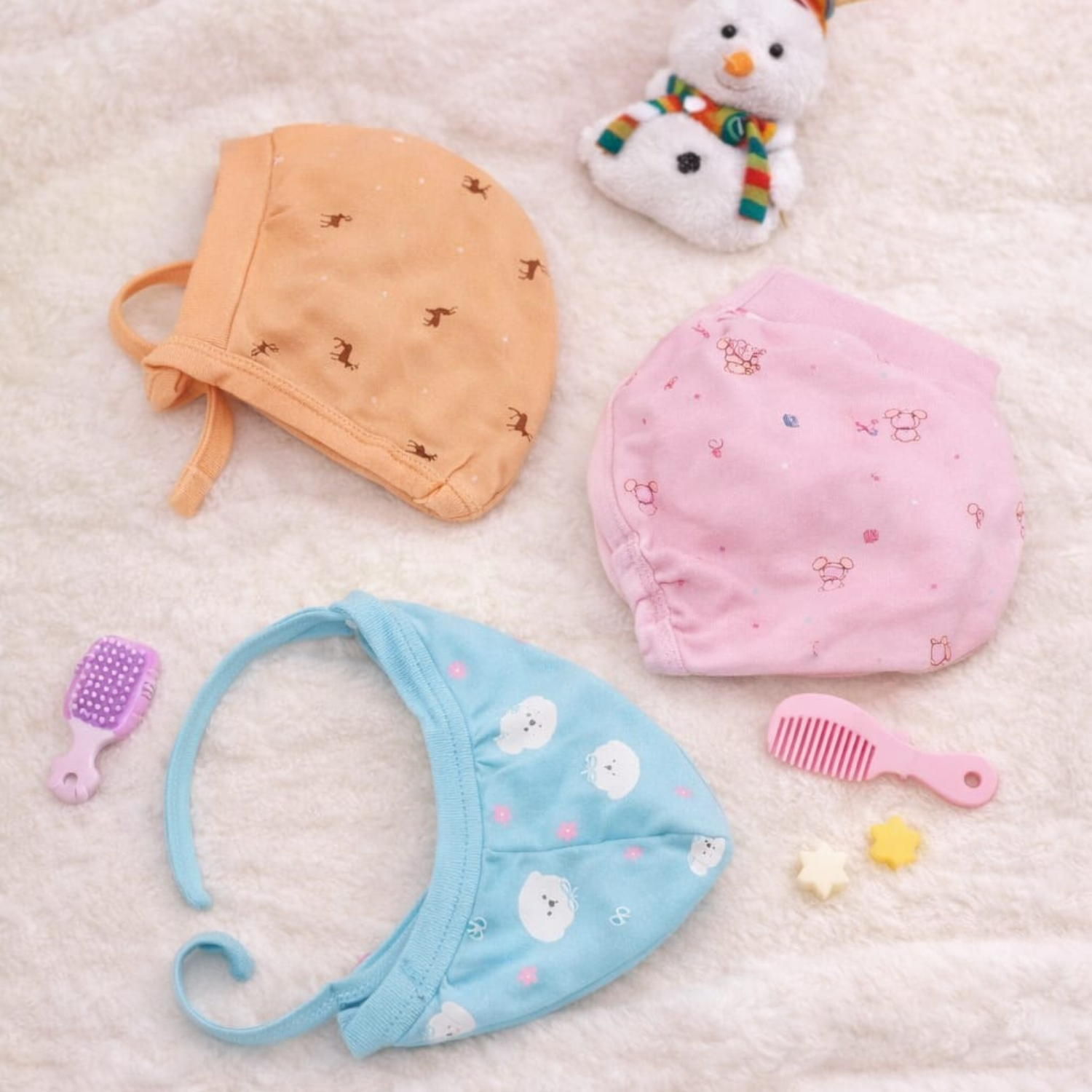 ZERO Newborn Baby Cotton Caps with Chin Tie – Soft & Breathable Baby Hats (Pack of 3, 0–12 Months)