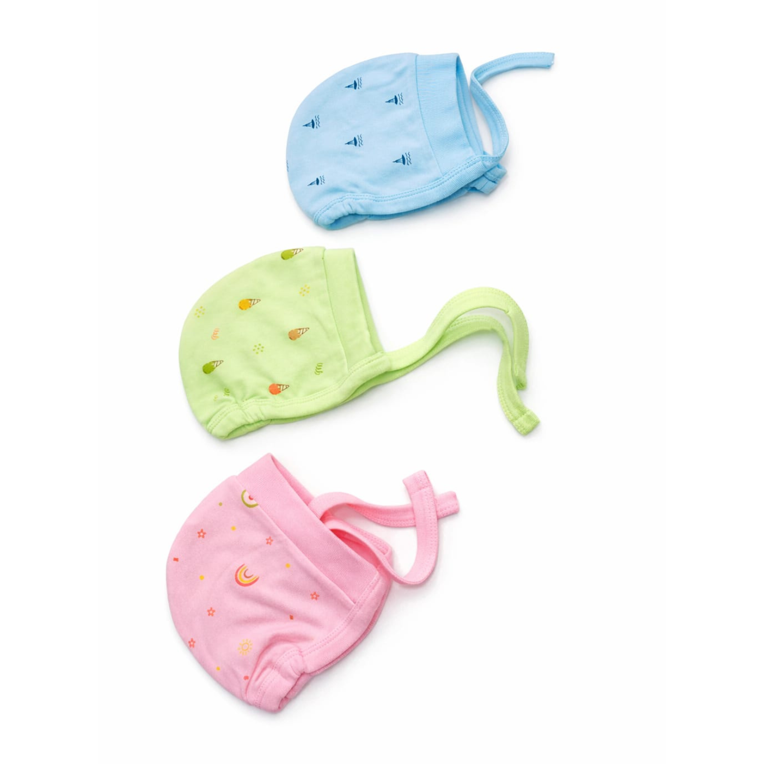 ZERO Newborn Baby Cotton Caps with Chin Tie – Soft & Breathable Baby Hats (Pack of 3, 0–12 Months)