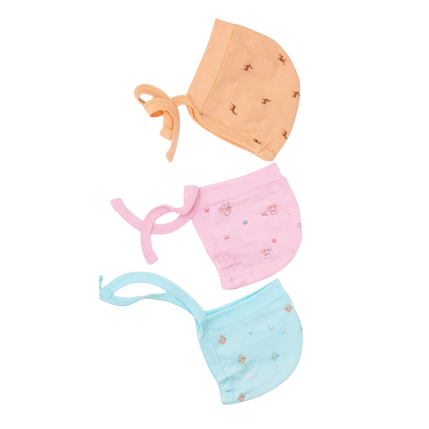 ZERO Newborn Baby Cotton Caps with Chin Tie – Soft & Breathable Baby Hats (Pack of 3, 0–12 Months)