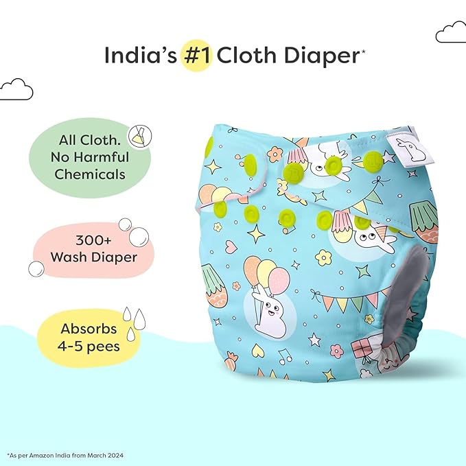 SuperBottoms Reusable Cloth Diaper with High-Absorbency Inserts | Adjustable & Washable Baby Diaper | Eco-Friendly