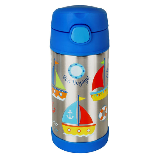 Hopop Insulated Stainless Steel Sipper Water Bottle for Kids | Double Walled Insulated Steel | Cold Water Sipper Bottle with Straw & Carry Handle | Thermos Flask | BPA Free | 300ml | Boat