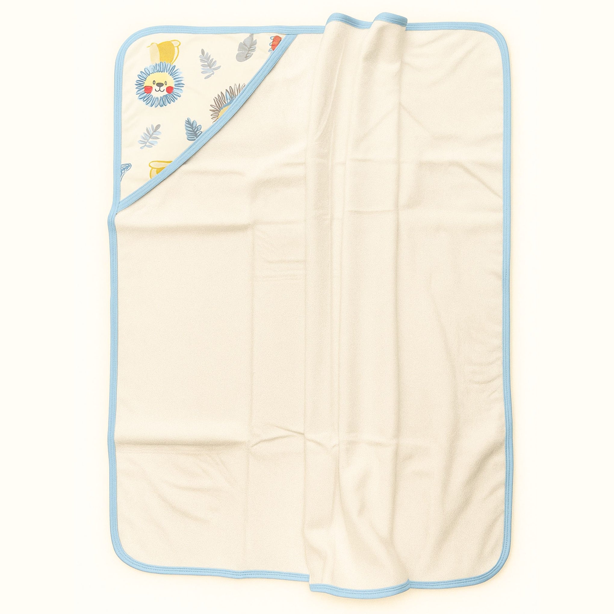 Smile Baby Ultra Soft Hooded Baby Towel | 100% Cotton Bath Towel with Cute Lion Print & Blue Border | Perfect for Newborns & Infants (0-12 Months)
