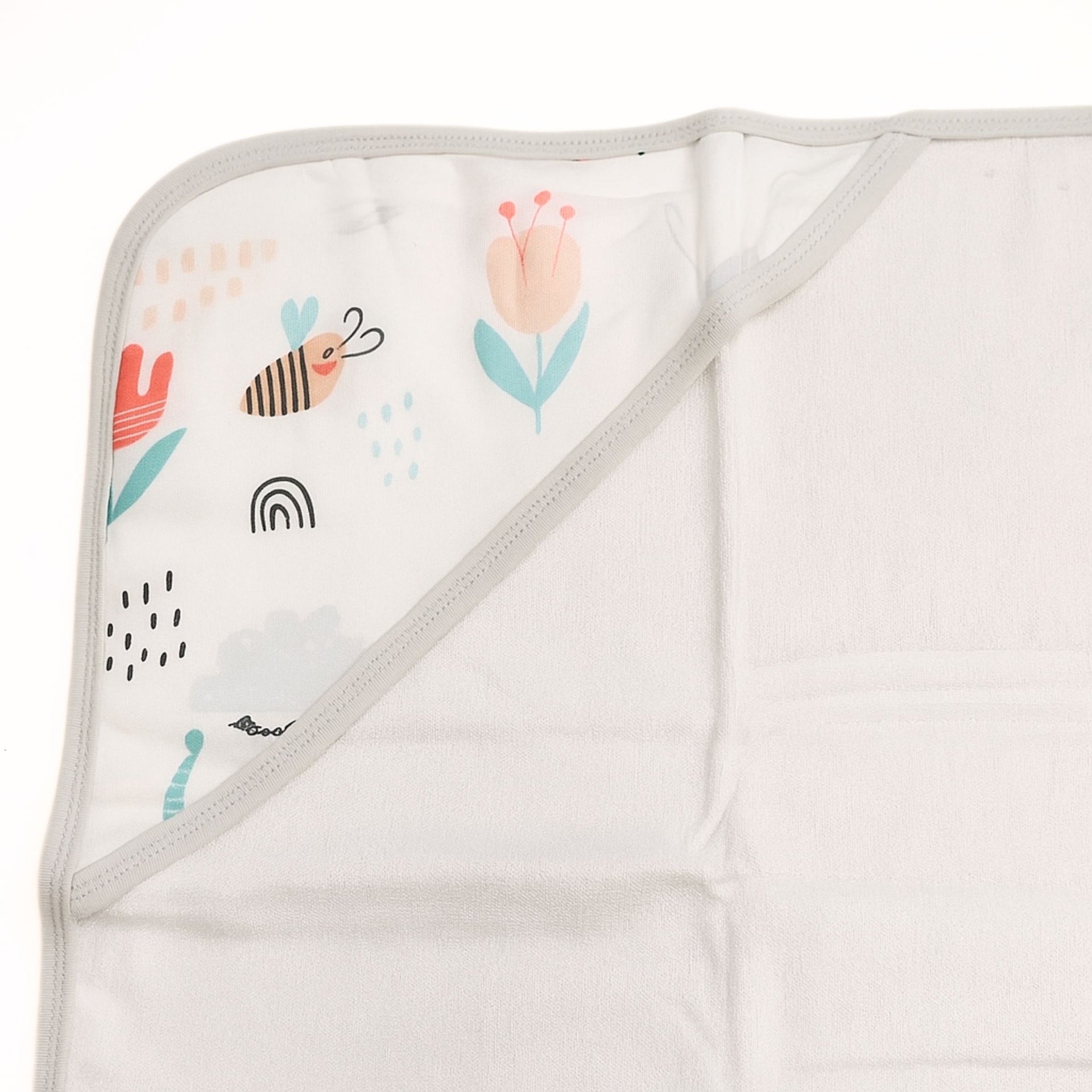 Smile Baby Ultra Soft Hooded Baby Towel | 100% Cotton Baby Bath Towel with Cute Bee & Floral Print | Lightweight, Absorbent & Gentle on Skin | Grey Border | For Newborns & Infants (0-12 Months)