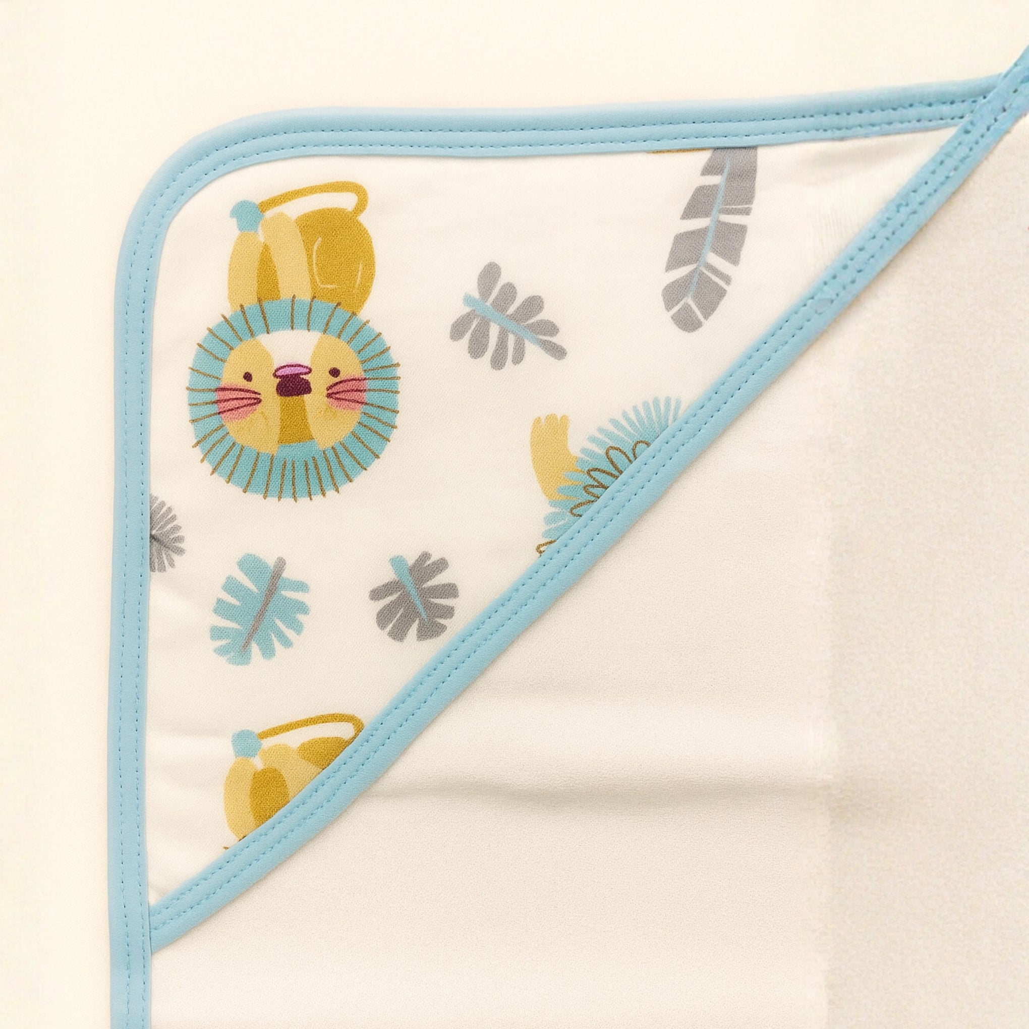 Smile Baby Ultra Soft Hooded Baby Towel | 100% Cotton Bath Towel with Cute Lion Print & Blue Border | Perfect for Newborns & Infants (0-12 Months)