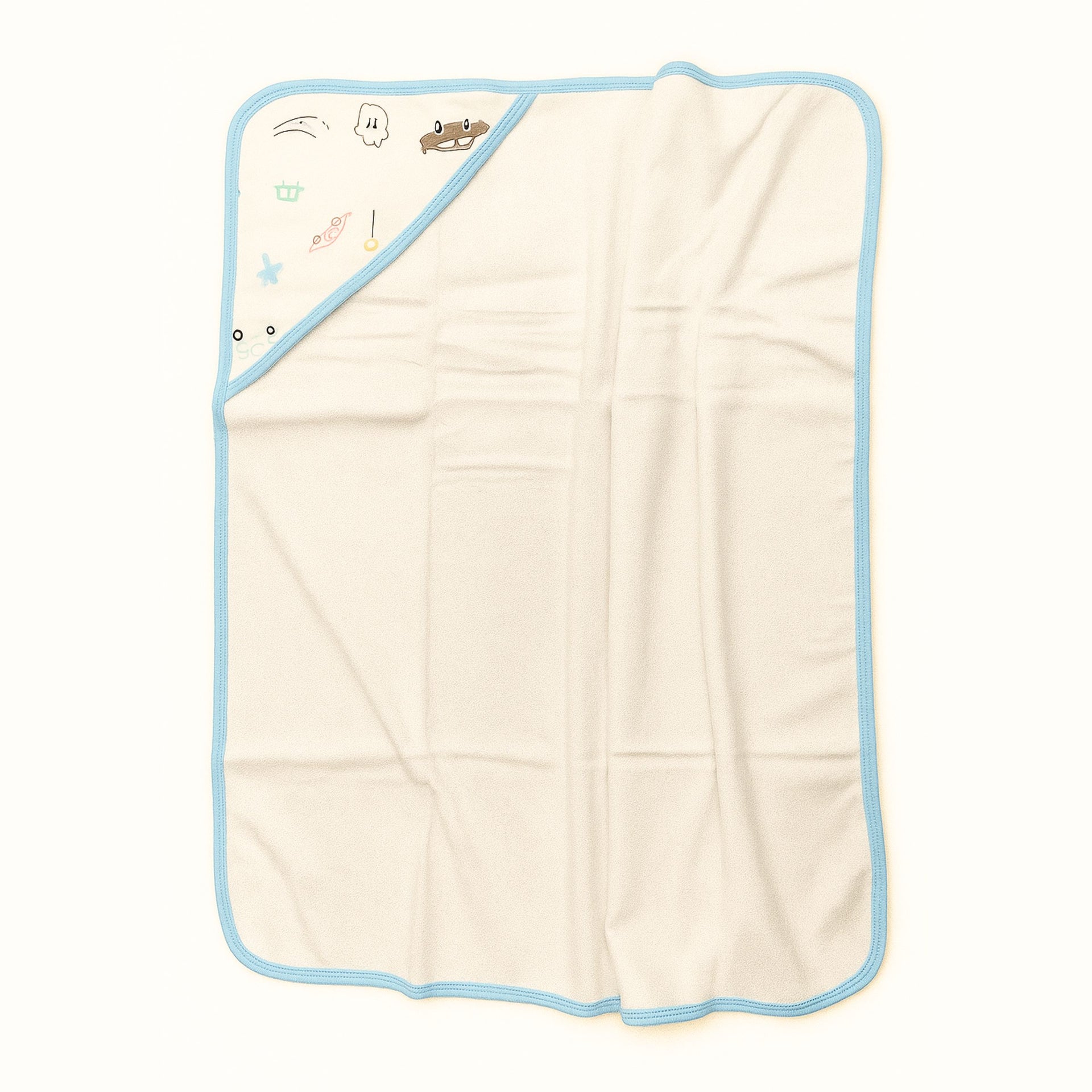 Smile Baby Premium Cotton Hooded Baby Bath Towel – Doodle Print (Blue Border) | Soft, Absorbent & Gentle for Newborns | 0–12 Months