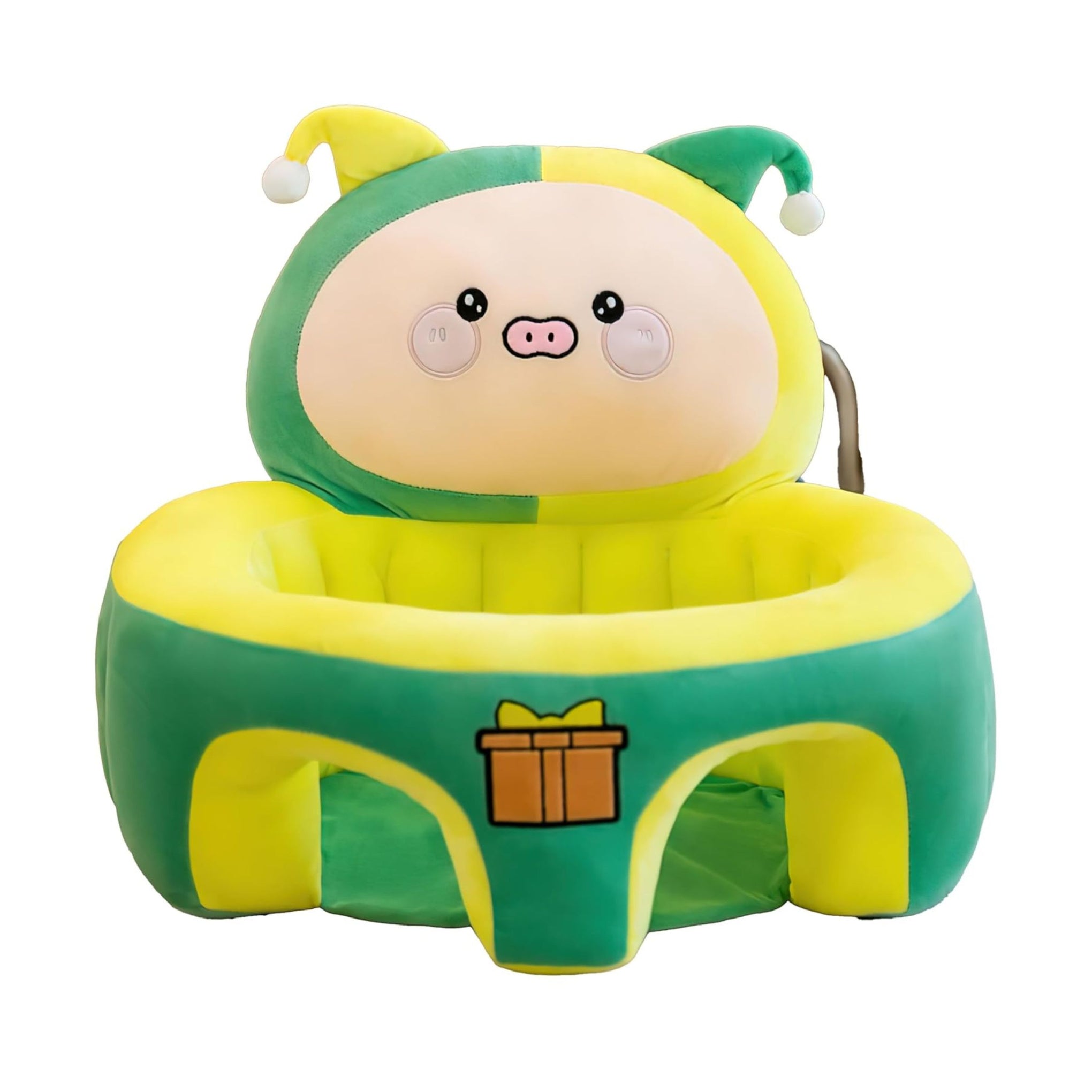 Smile Baby Adorable Toddler Sitting Sofa Chair with Cozy Plush Infant Support Seat for Babies 3-12 Months to Learn to Sit Polypropylene, Fabric (Hat Pig) GREEN COLOR