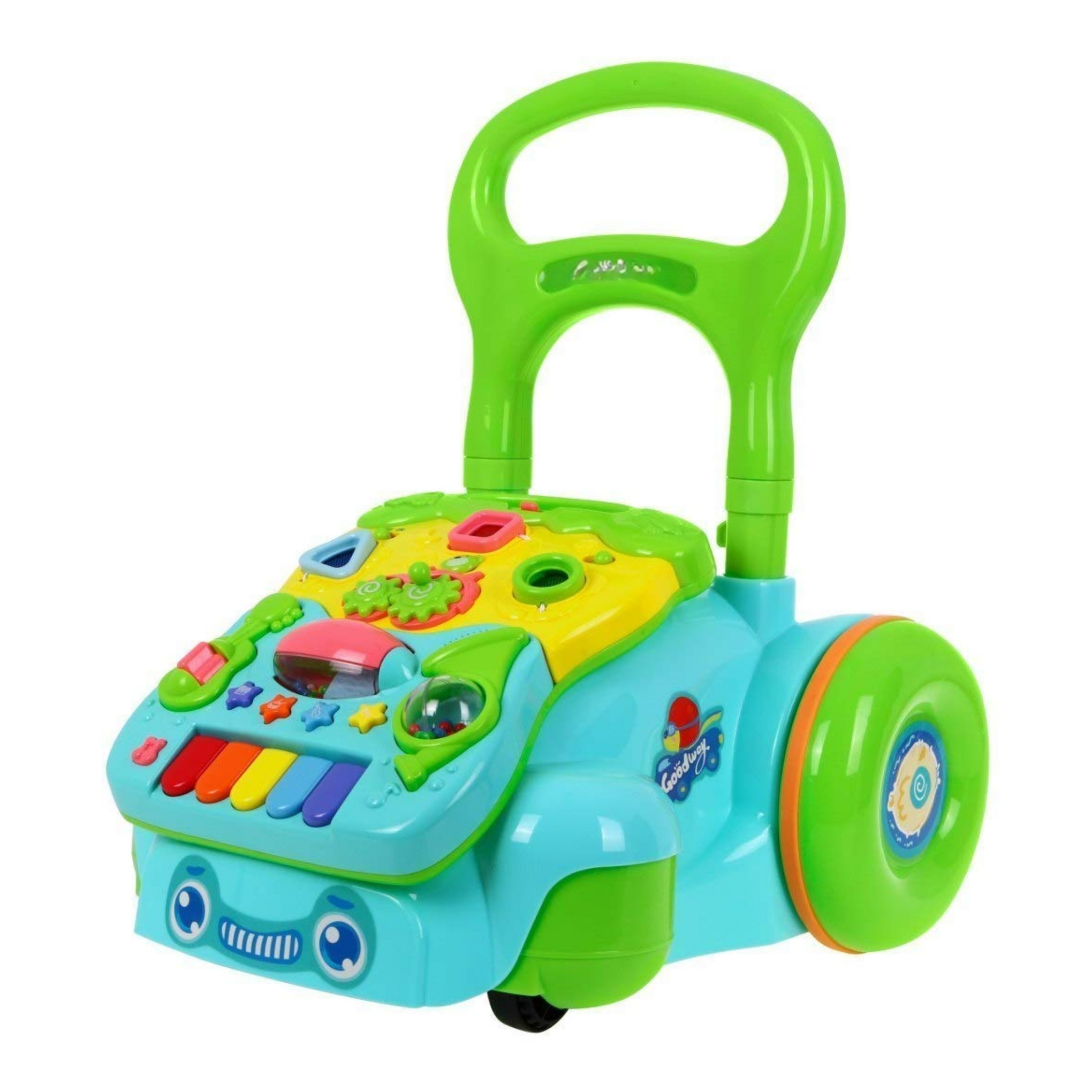 Smile Baby Baby Walker - Blue/Green, Sit-to-Stand Activity Push and Pull Walker for Babies with Music and Light