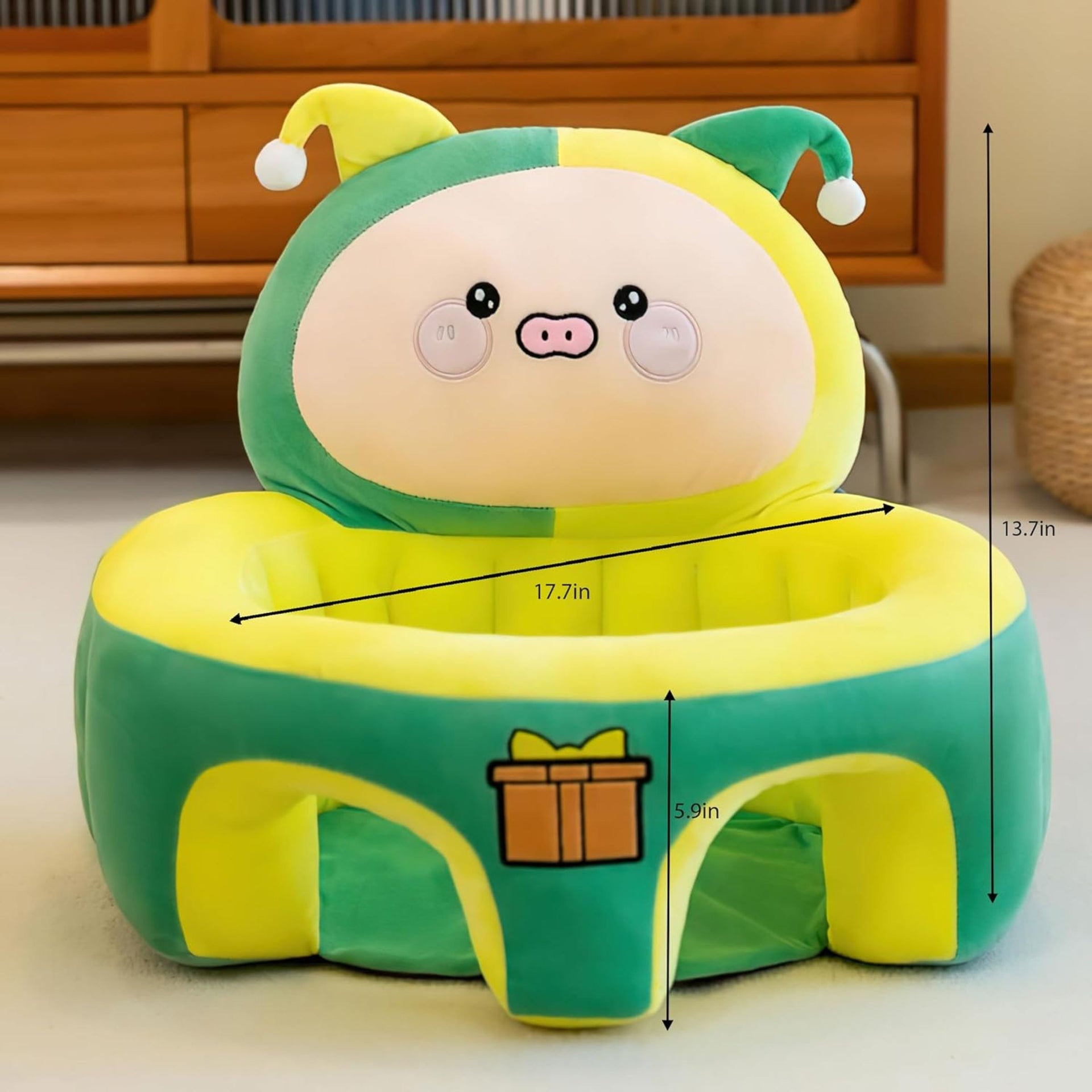 Smile Baby Adorable Toddler Sitting Sofa Chair with Cozy Plush Infant Support Seat for Babies 3-12 Months to Learn to Sit Polypropylene, Fabric (Hat Pig) GREEN COLOR