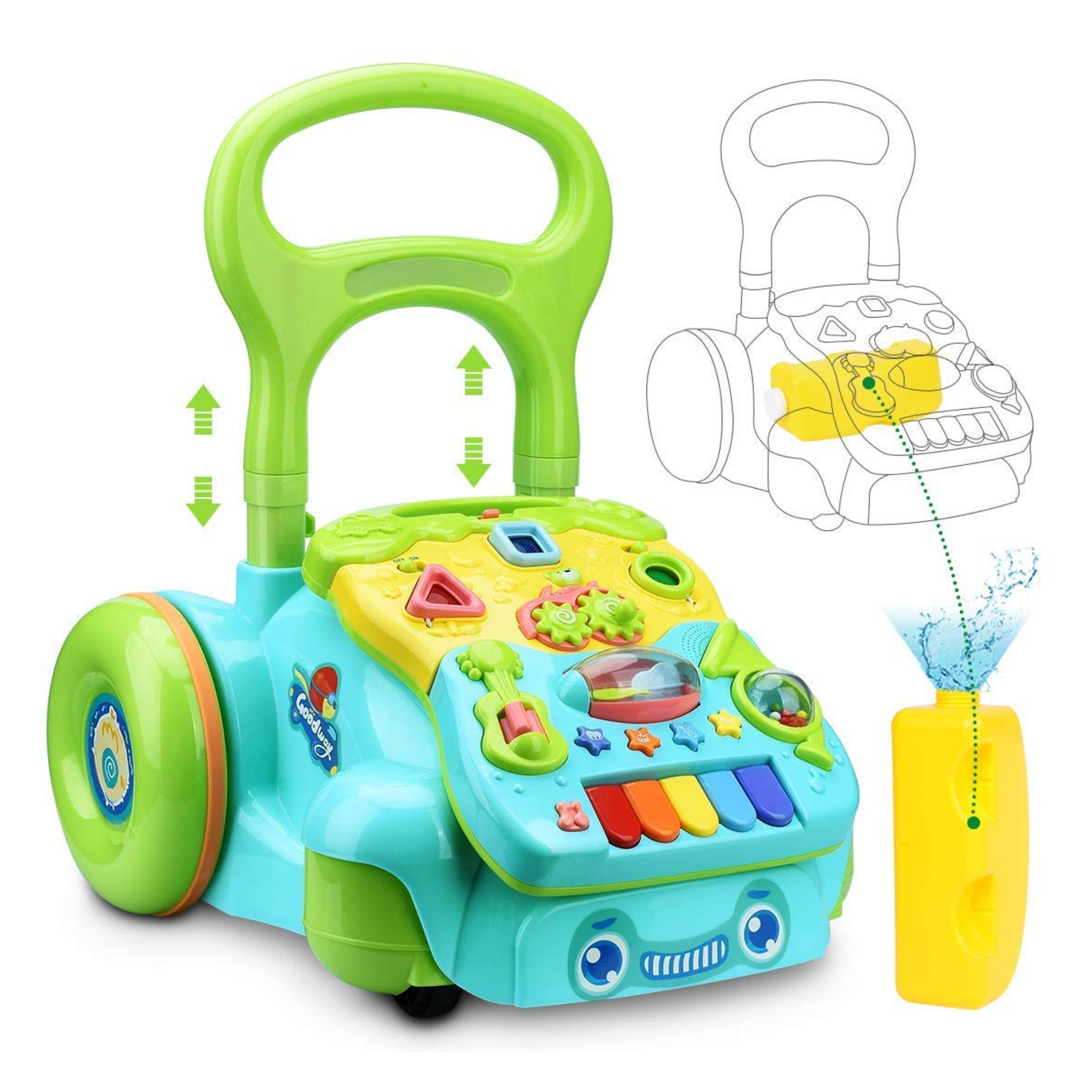 Smile Baby Baby Walker - Blue/Green, Sit-to-Stand Activity Push and Pull Walker for Babies with Music and Light