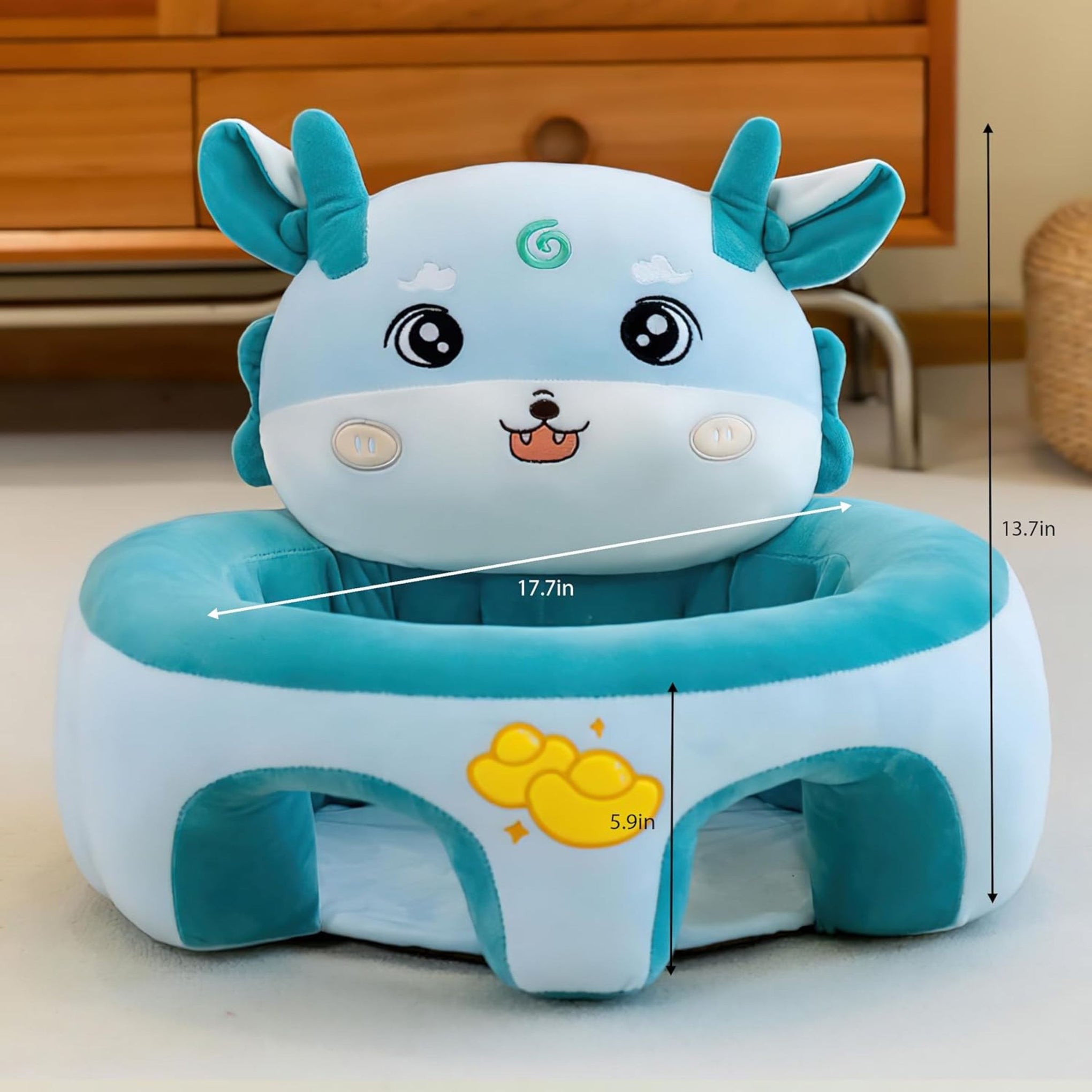 Smile Baby Adorable Toddler Sitting Sofa Chair with Cozy Plush Infant Support Seat for Babies 3-12 Months to Learn to Sit | Round Shape blue color beer design