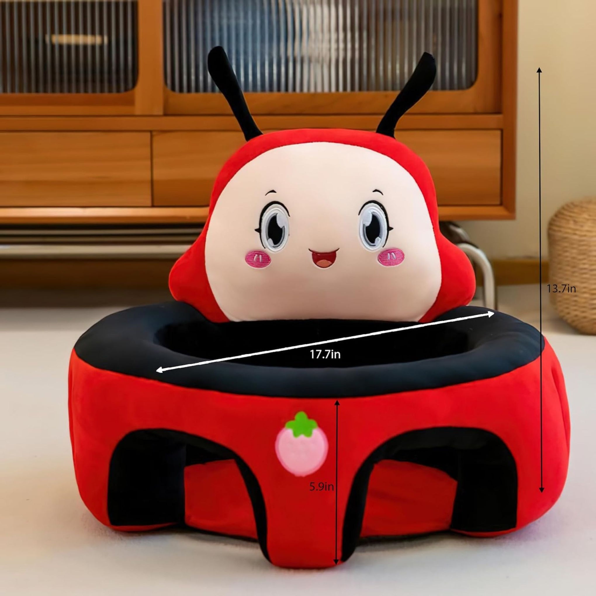 Smile Baby Adorable Toddler Sitting Sofa Chair with Cozy Plush Infant Support Seat for Babies 3-12 Months to Learn to Sit(Red color , round shape , Bee shape design )