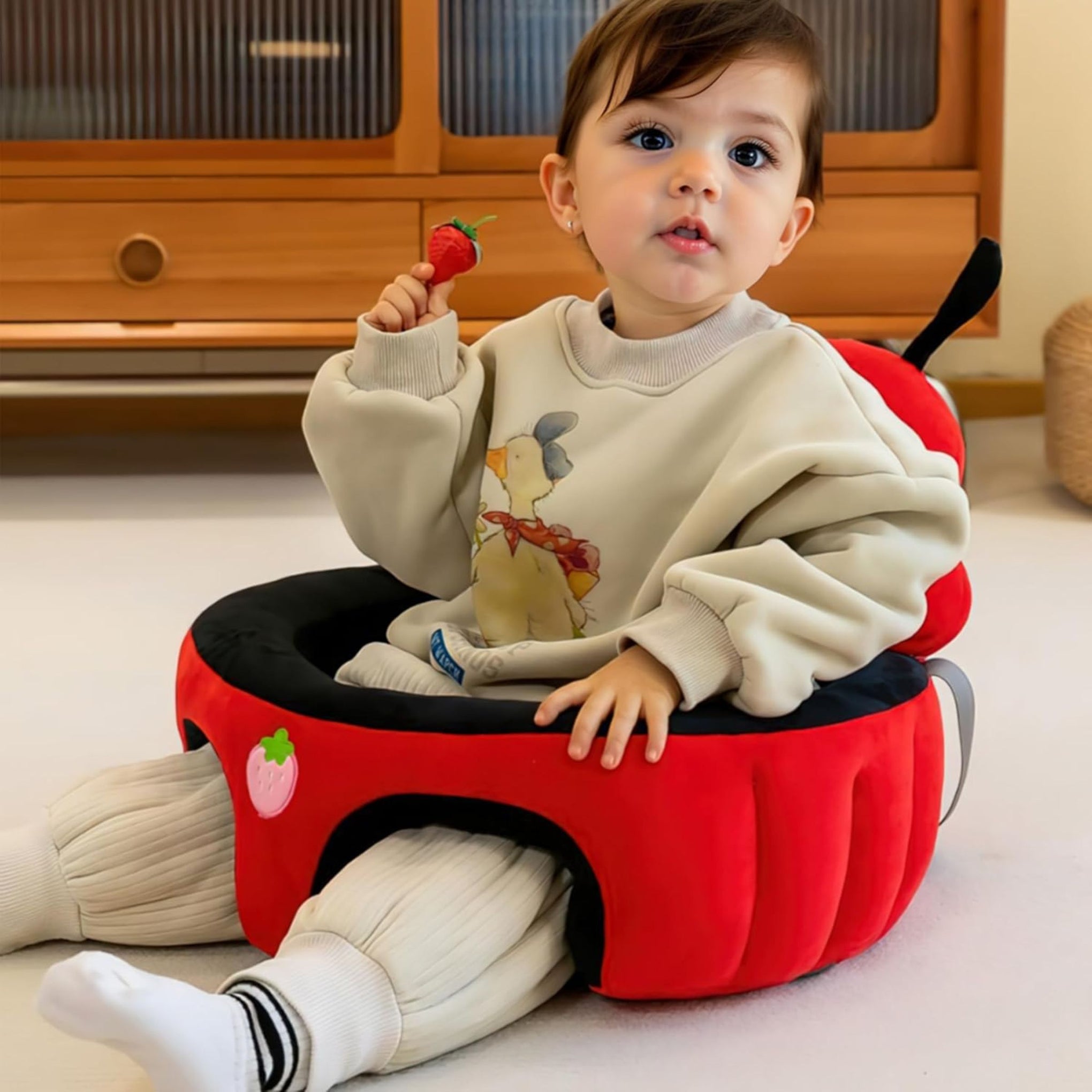 Smile Baby Adorable Toddler Sitting Sofa Chair with Cozy Plush Infant Support Seat for Babies 3-12 Months to Learn to Sit(Red color , round shape , Bee shape design )