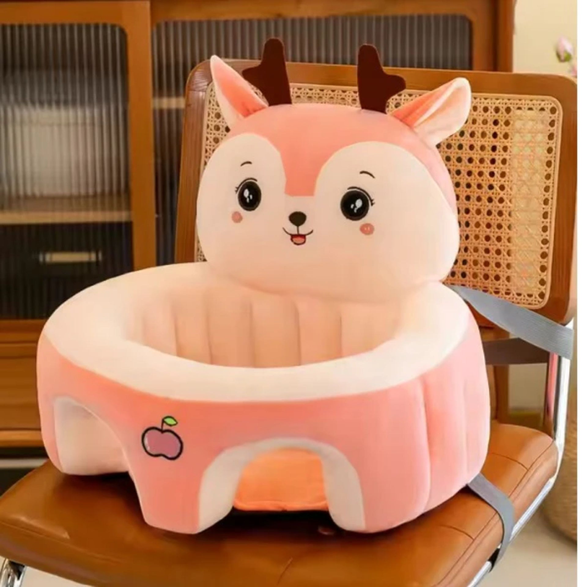 Smile Baby Adorable Toddler Sitting Sofa Chair with Cozy Plush Infant Support Seat for Babies 3-12 Months to Learn to Sit | round shape , deer design , pitch and pink color