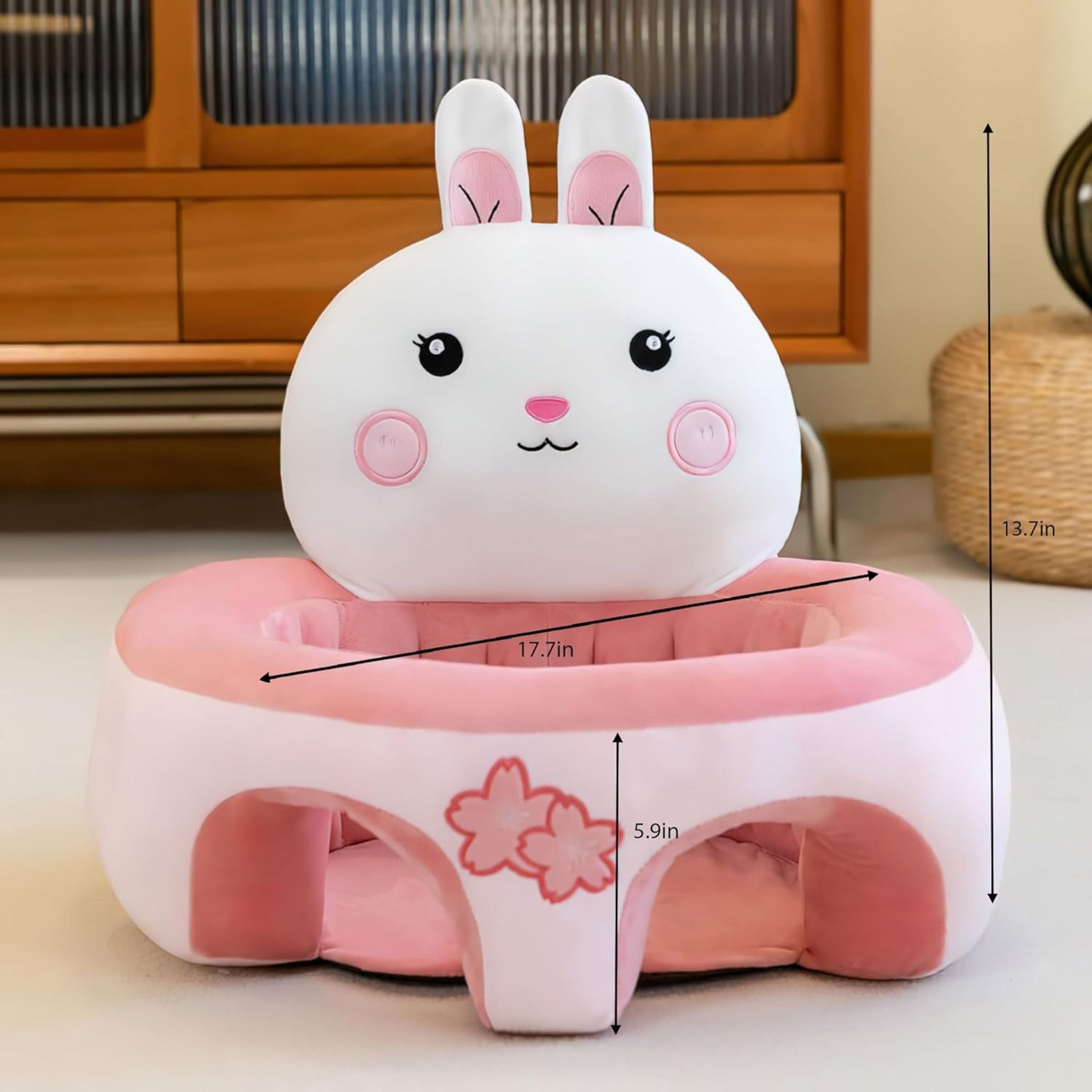 Smile Baby Adorable Toddler Sitting Sofa Chair with Cozy Plush Infant Support Seat for Babies 3-12 Months to Safely Learn to Sit(Pink COLOR  Rabbit shape design , round shape )