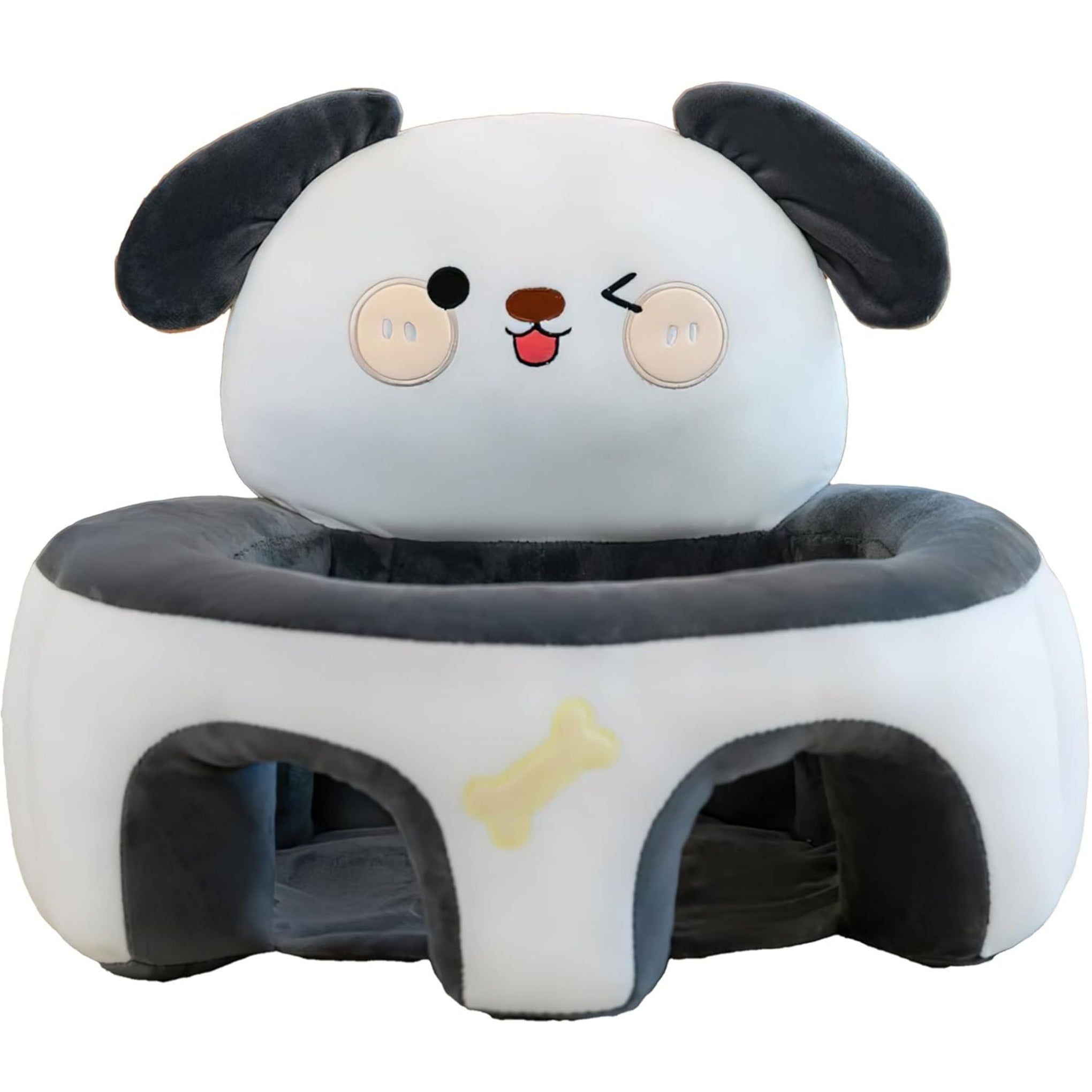 Smile Baby Adorable Toddler Sitting Sofa Chair with Cozy Plush Infant Support Seat for Babies 3-12 Months to Learn to Sit(Naughty Dog design , black & white color )