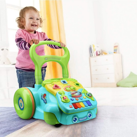 Smile Baby Baby Walker - Blue/Green, Sit-to-Stand Activity Push and Pull Walker for Babies with Music and Light