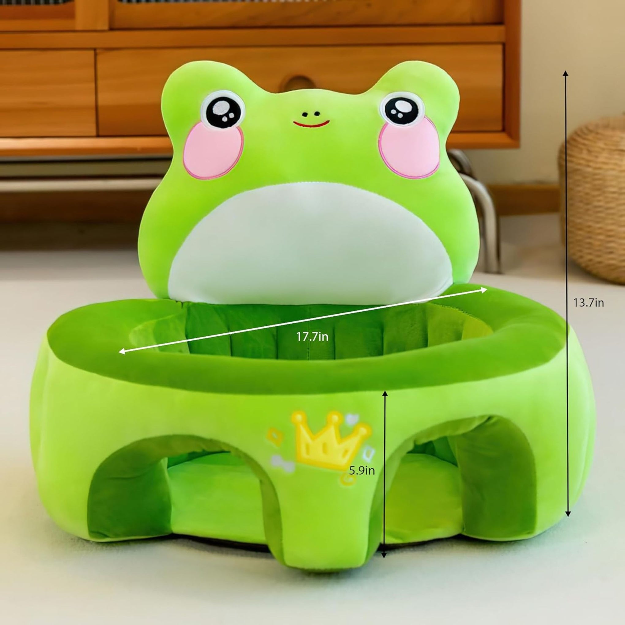 Smile Baby Adorable Toddler Sitting Sofa Chair with Cozy Plush Infant Support Seat for Babies 3-12 Months to Safely Learn to Sit| round shape  | green color | frog design