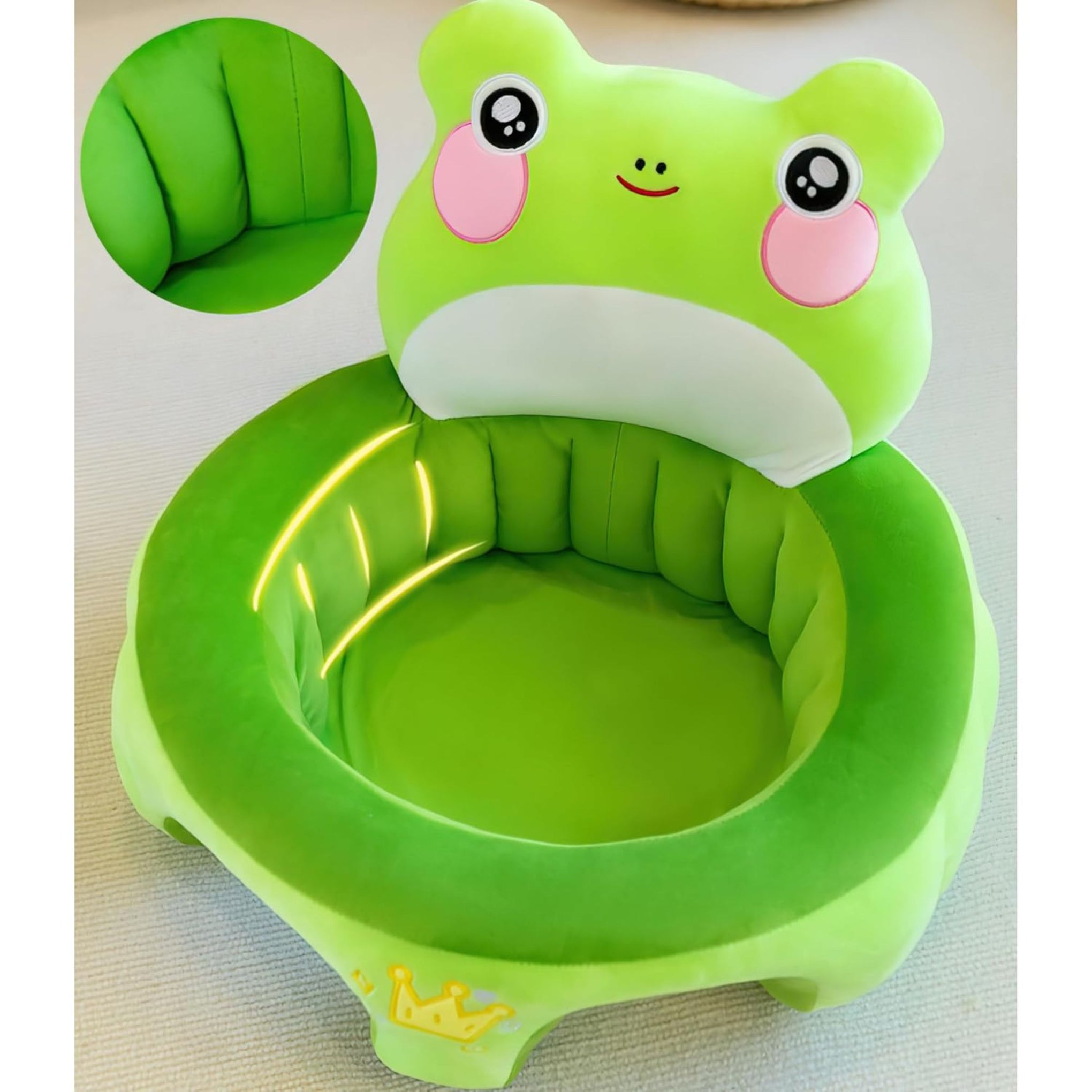 Smile Baby Adorable Toddler Sitting Sofa Chair with Cozy Plush Infant Support Seat for Babies 3-12 Months to Safely Learn to Sit| round shape  | green color | frog design