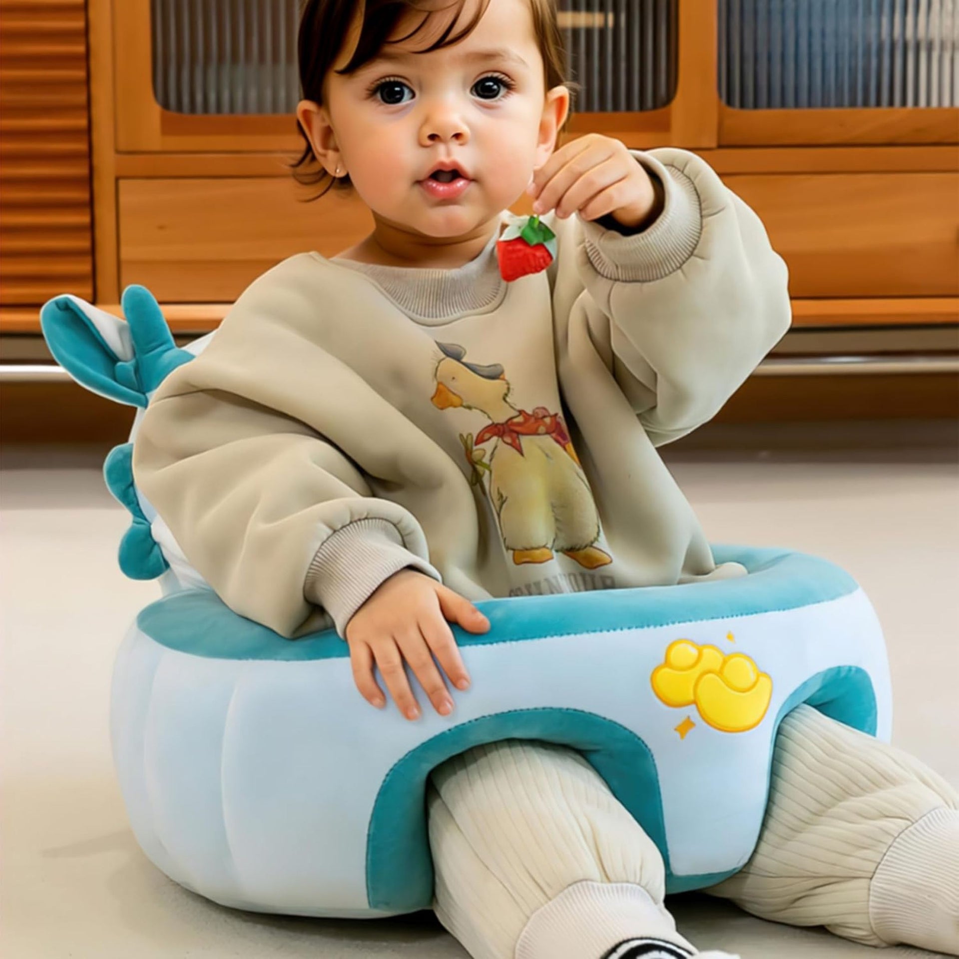 Smile Baby Adorable Toddler Sitting Sofa Chair with Cozy Plush Infant Support Seat for Babies 3-12 Months to Learn to Sit Polypropylene, Fabric (Hat Pig) GREEN COLOR