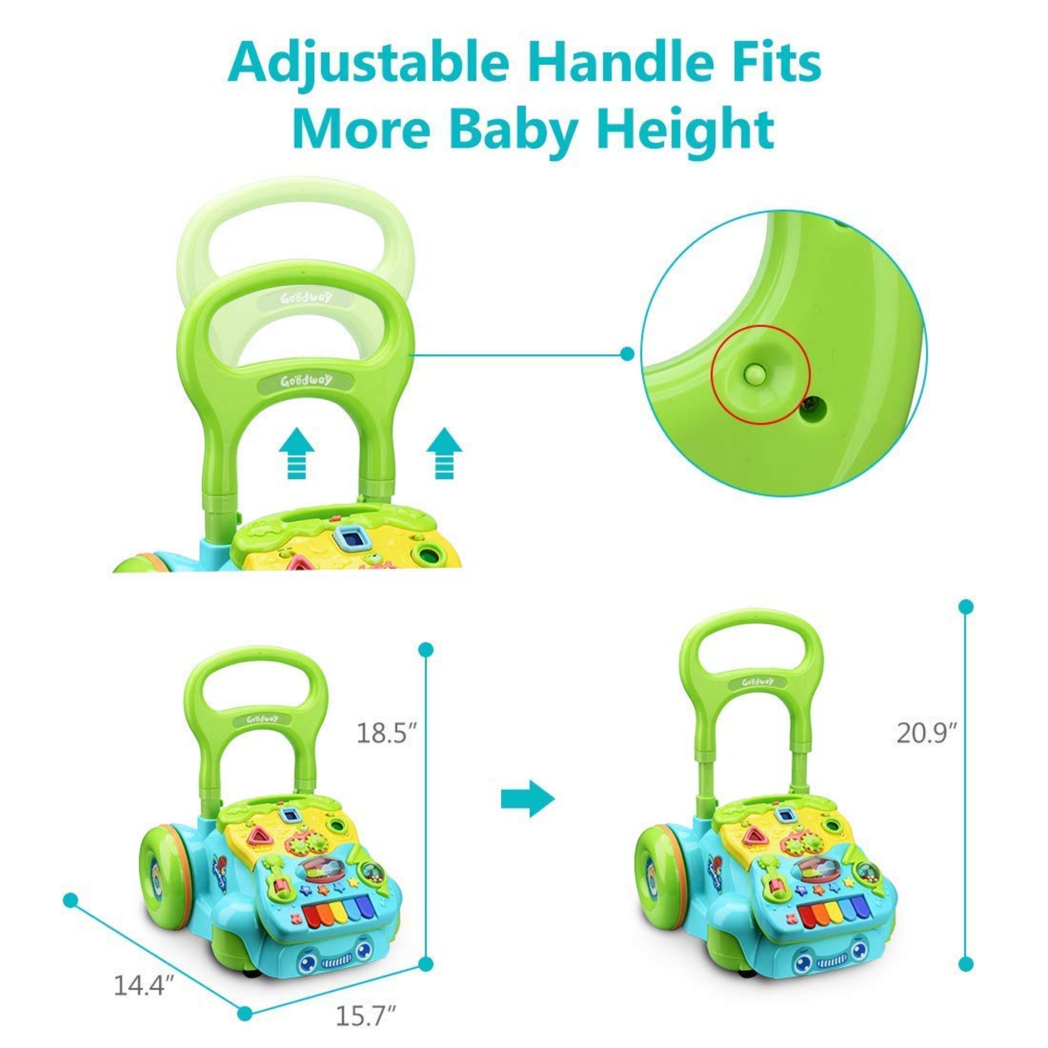 Smile Baby Baby Walker - Blue/Green, Sit-to-Stand Activity Push and Pull Walker for Babies with Music and Light