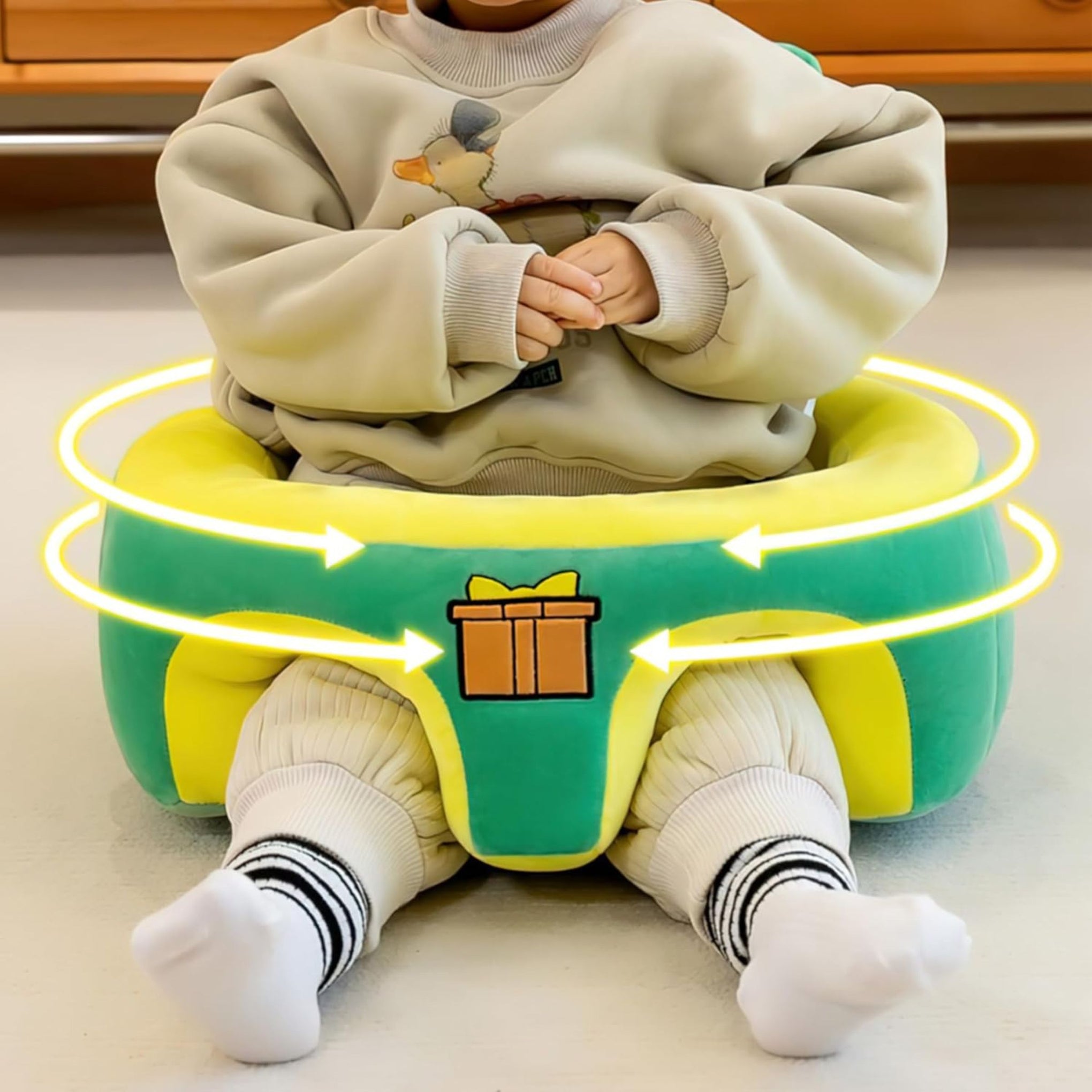 Smile Baby Adorable Toddler Sitting Sofa Chair with Cozy Plush Infant Support Seat for Babies 3-12 Months to Safely Learn to Sit| round shape  | green color | frog design