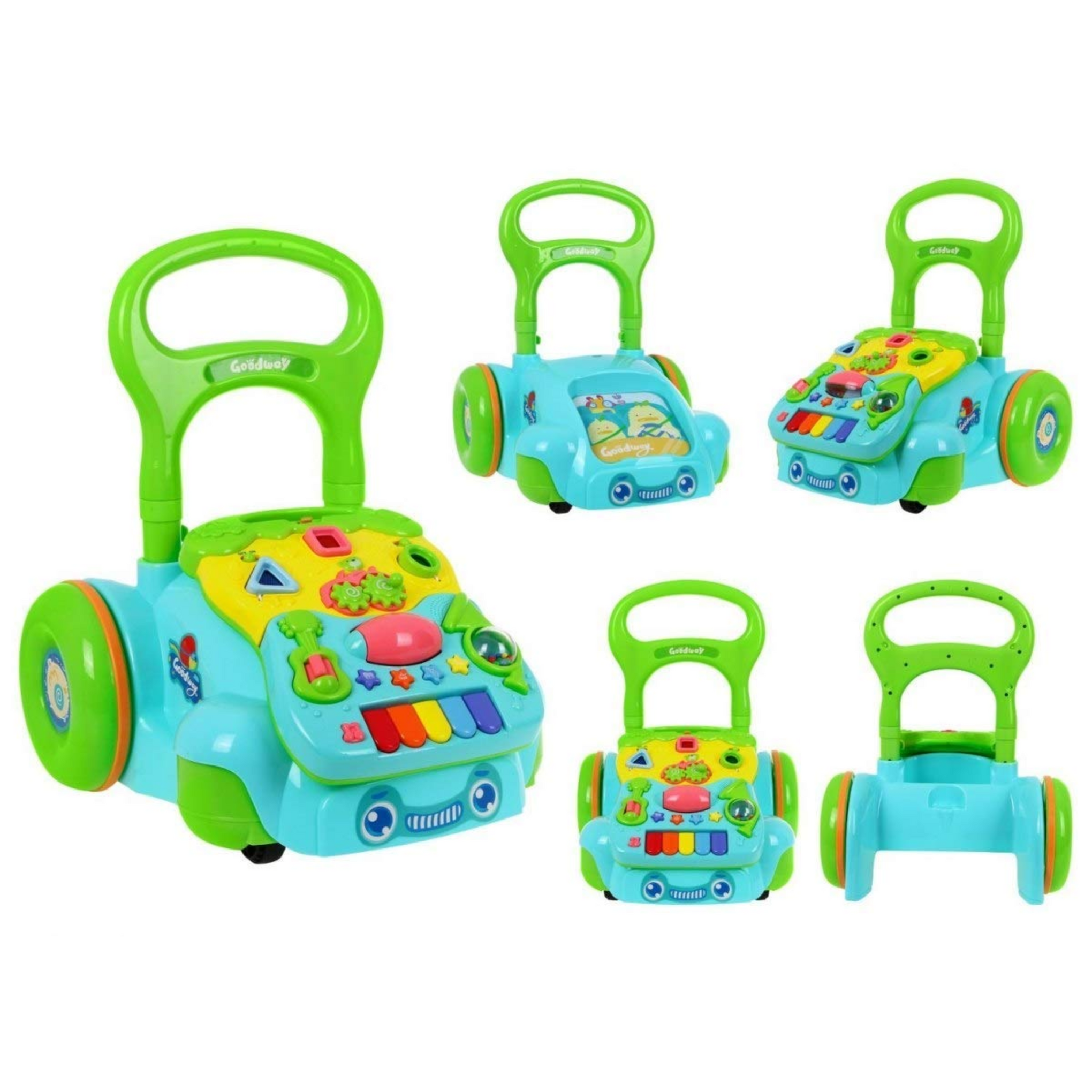 Smile Baby Baby Walker - Blue/Green, Sit-to-Stand Activity Push and Pull Walker for Babies with Music and Light