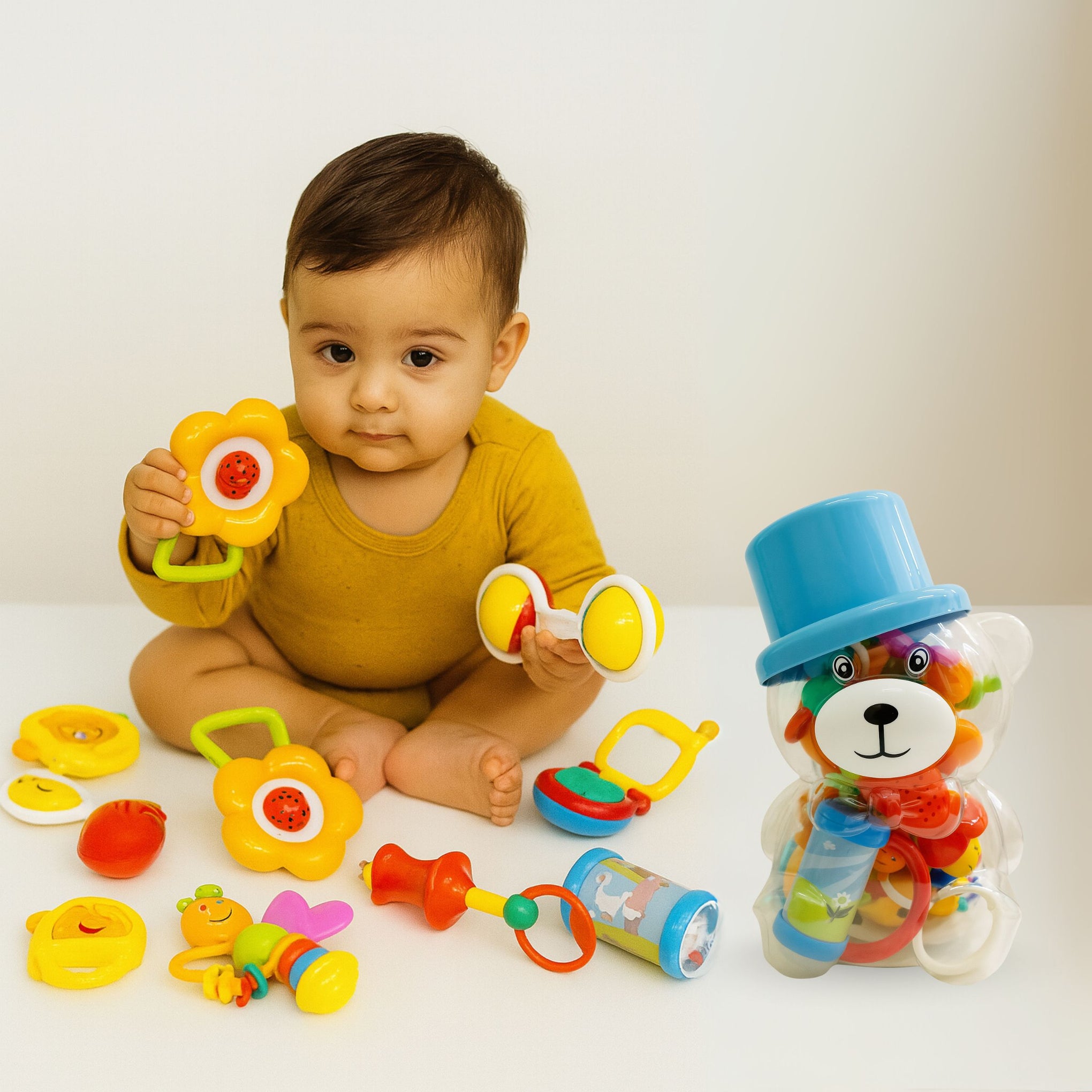 Smile Baby 10-in-1 Colorful Rattle Toy Set for Infants – BPA-Free, Lightweight & Safe | Sensory Development Toys
