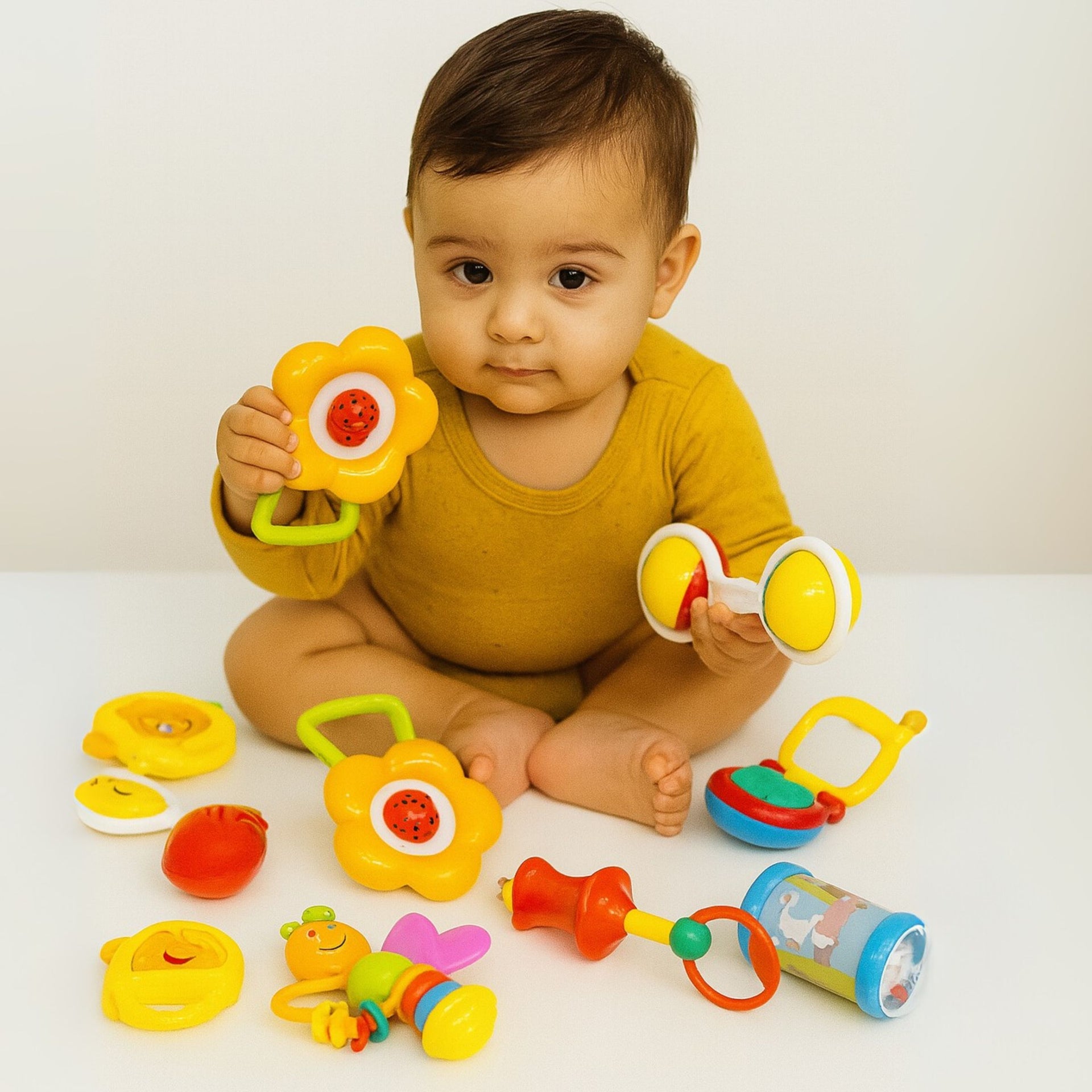 Smile Baby 10-in-1 Colorful Rattle Toy Set for Infants – BPA-Free, Lightweight & Safe | Sensory Development Toys