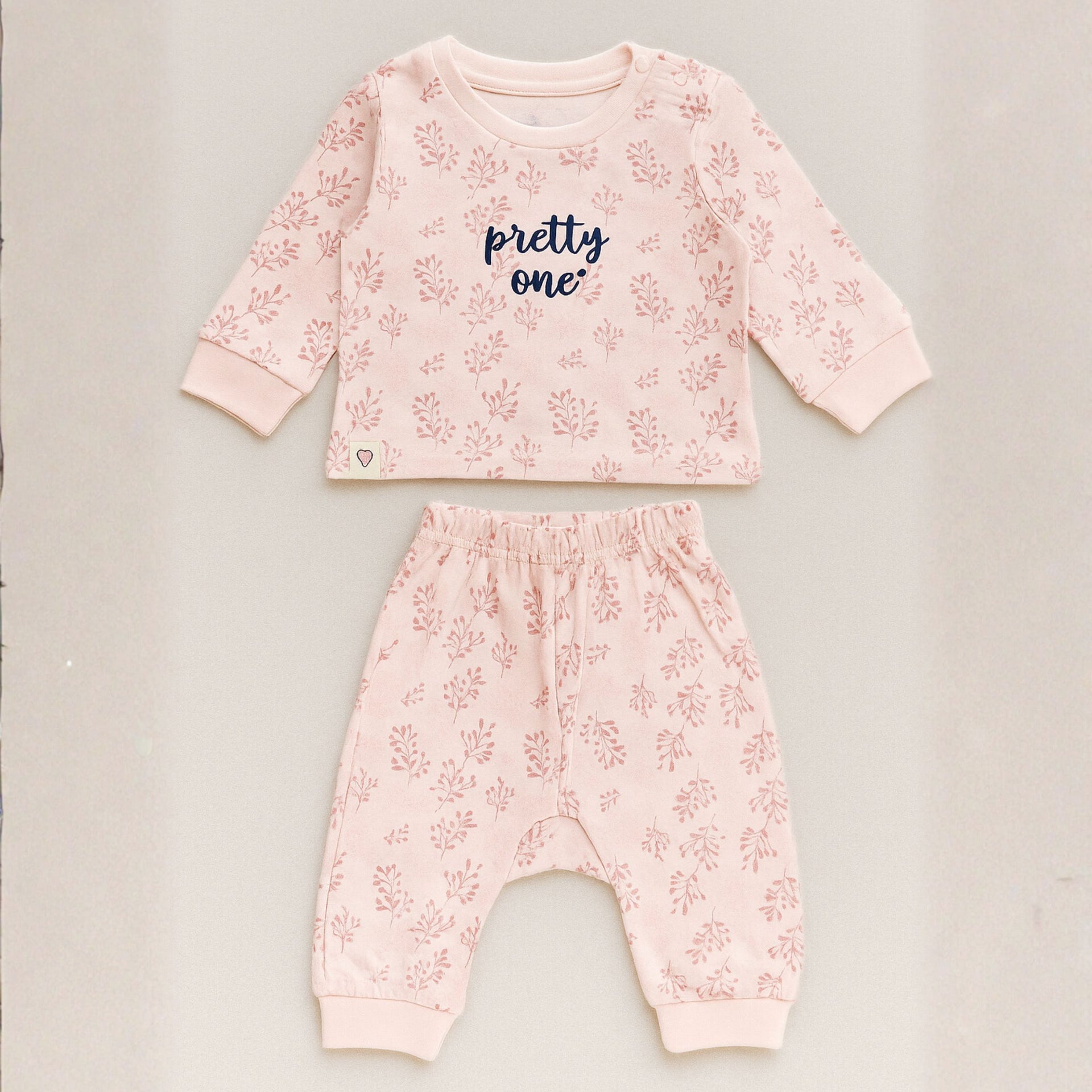 OLLYPOP Baby Girls Floral Printed Top & Bottom Set – “Pretty One” – Cream & Pink | Sizes 3–9 Months