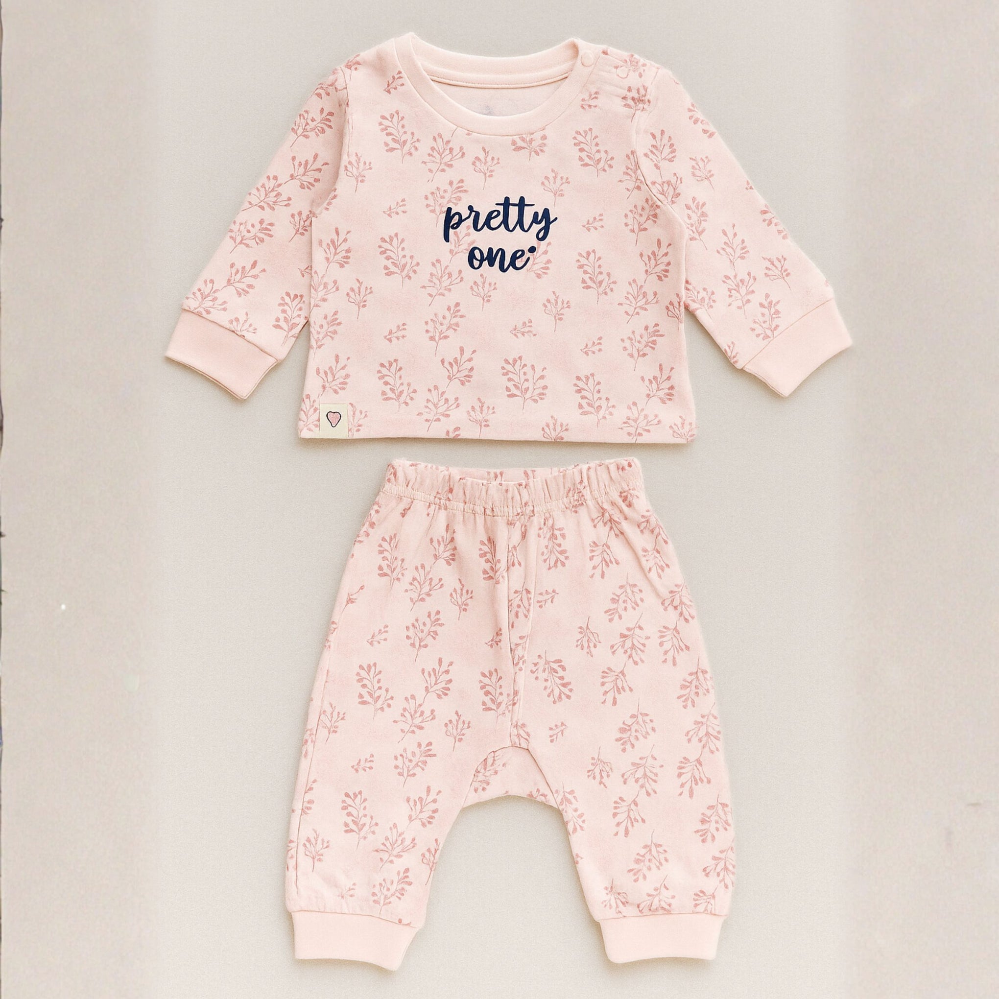 OLLYPOP Baby Girls Floral Printed Top & Bottom Set – “Pretty One” – Cream & Pink | Sizes 3–9 Months