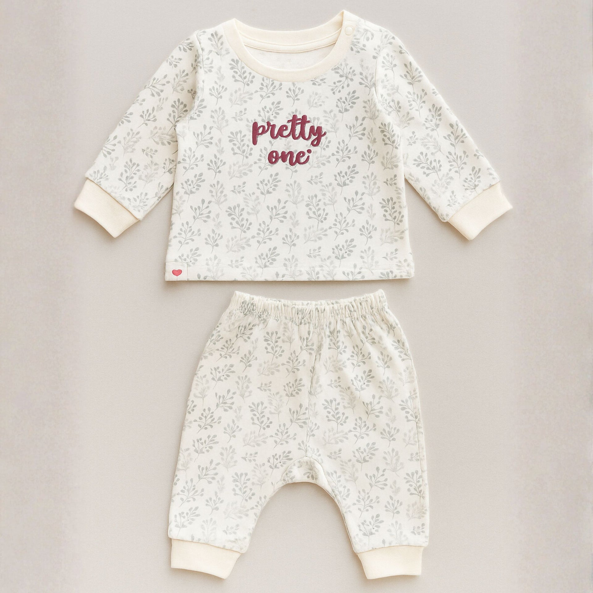 OLLYPOP Baby Girls Floral Printed Top & Bottom Set – “Pretty One” – Cream & Pink | Sizes 3–9 Months