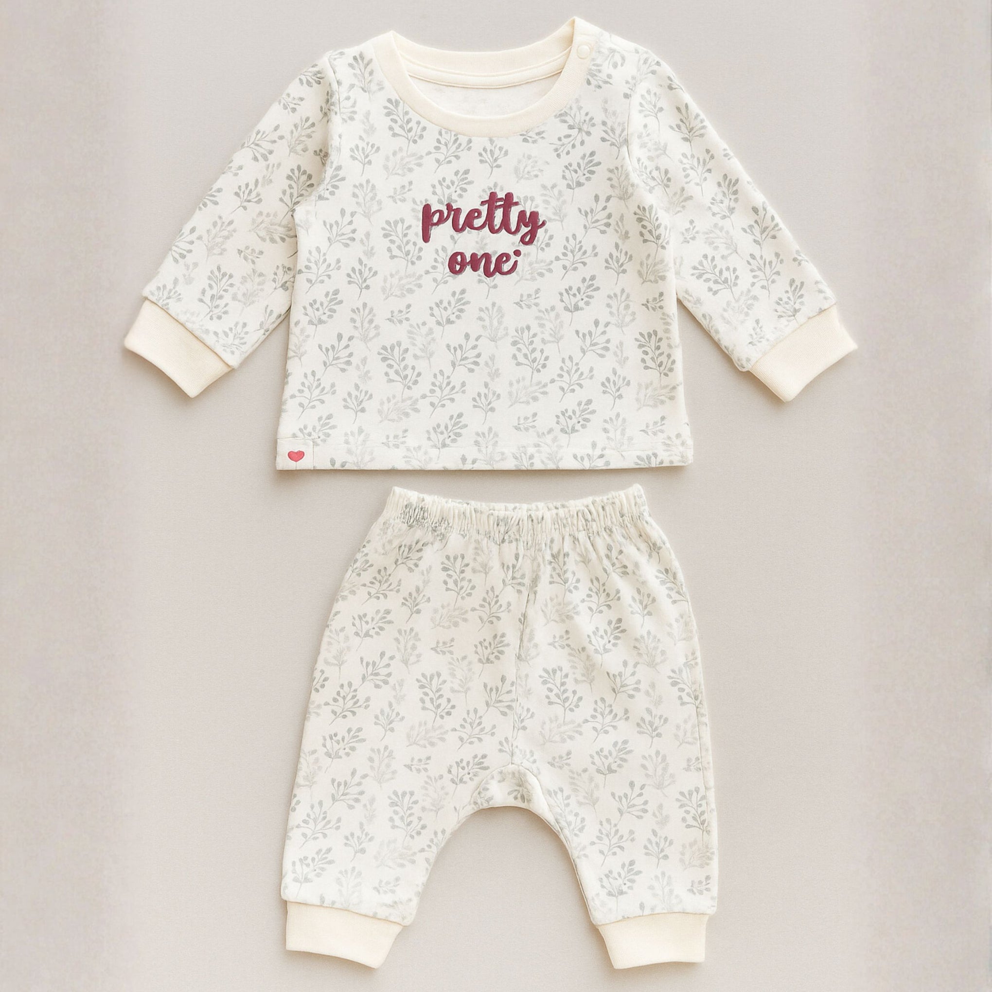 OLLYPOP Baby Girls Floral Printed Top & Bottom Set – “Pretty One” – Cream & Pink | Sizes 3–9 Months